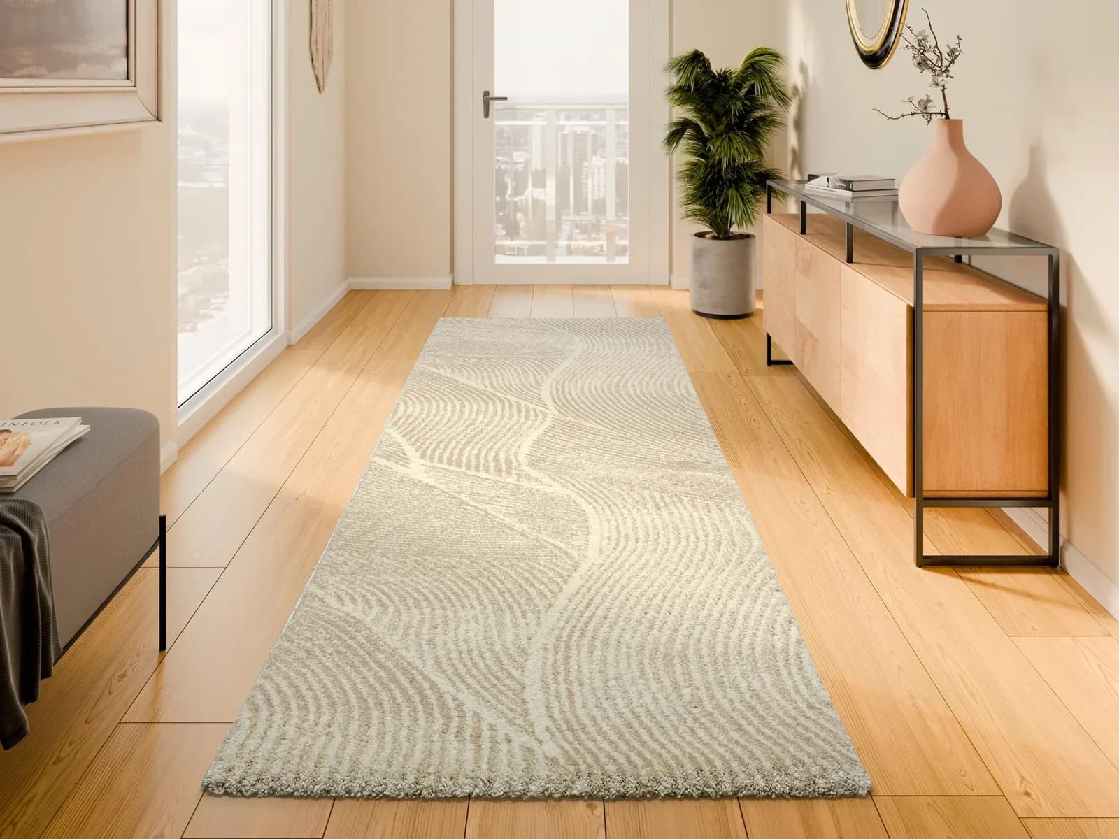 OCI Designteppich LIV PATH Beige/Weiß Hochflor