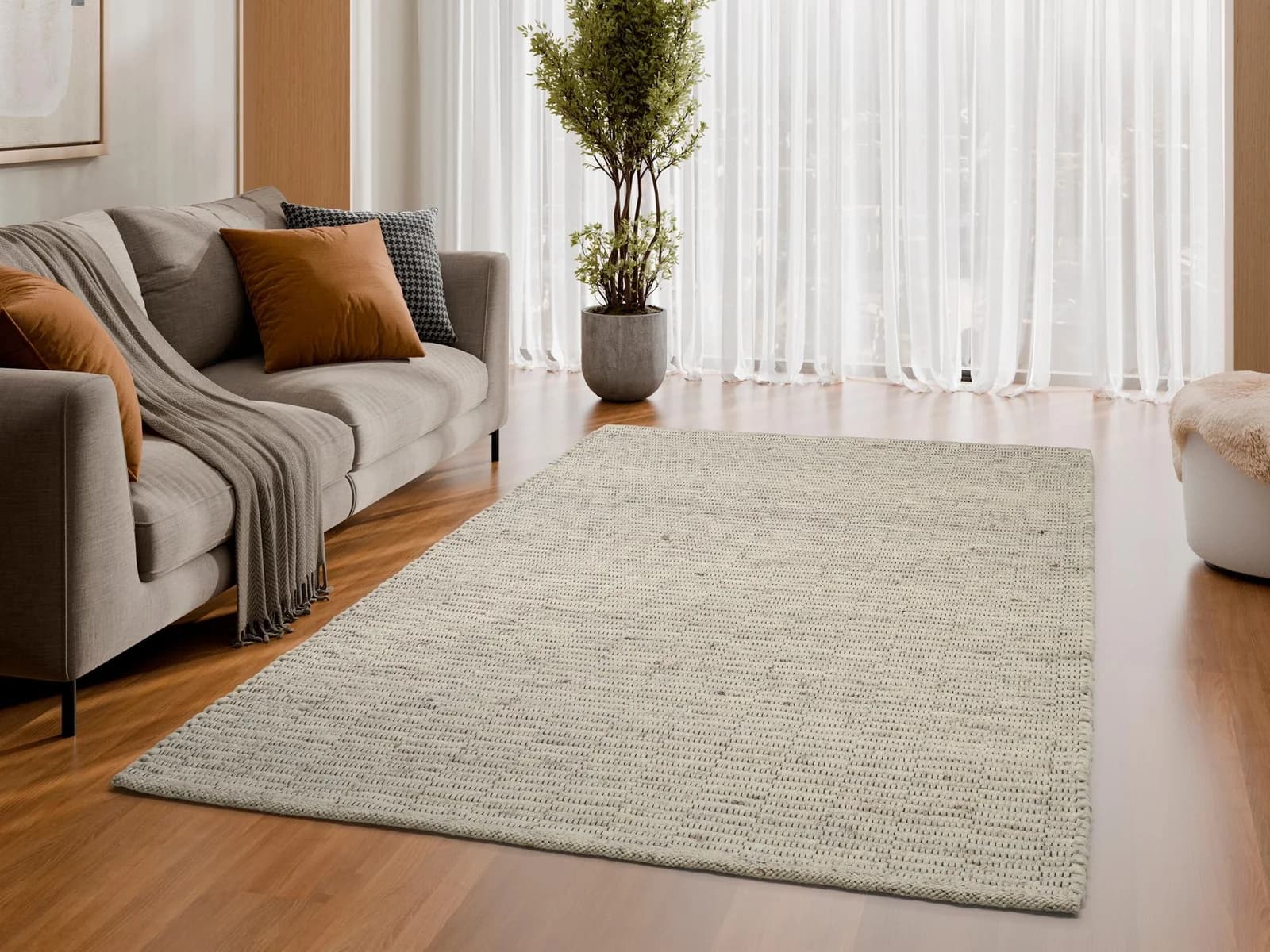 OCI Wollteppich Rund Beige Handgewebt Wendeteppich
