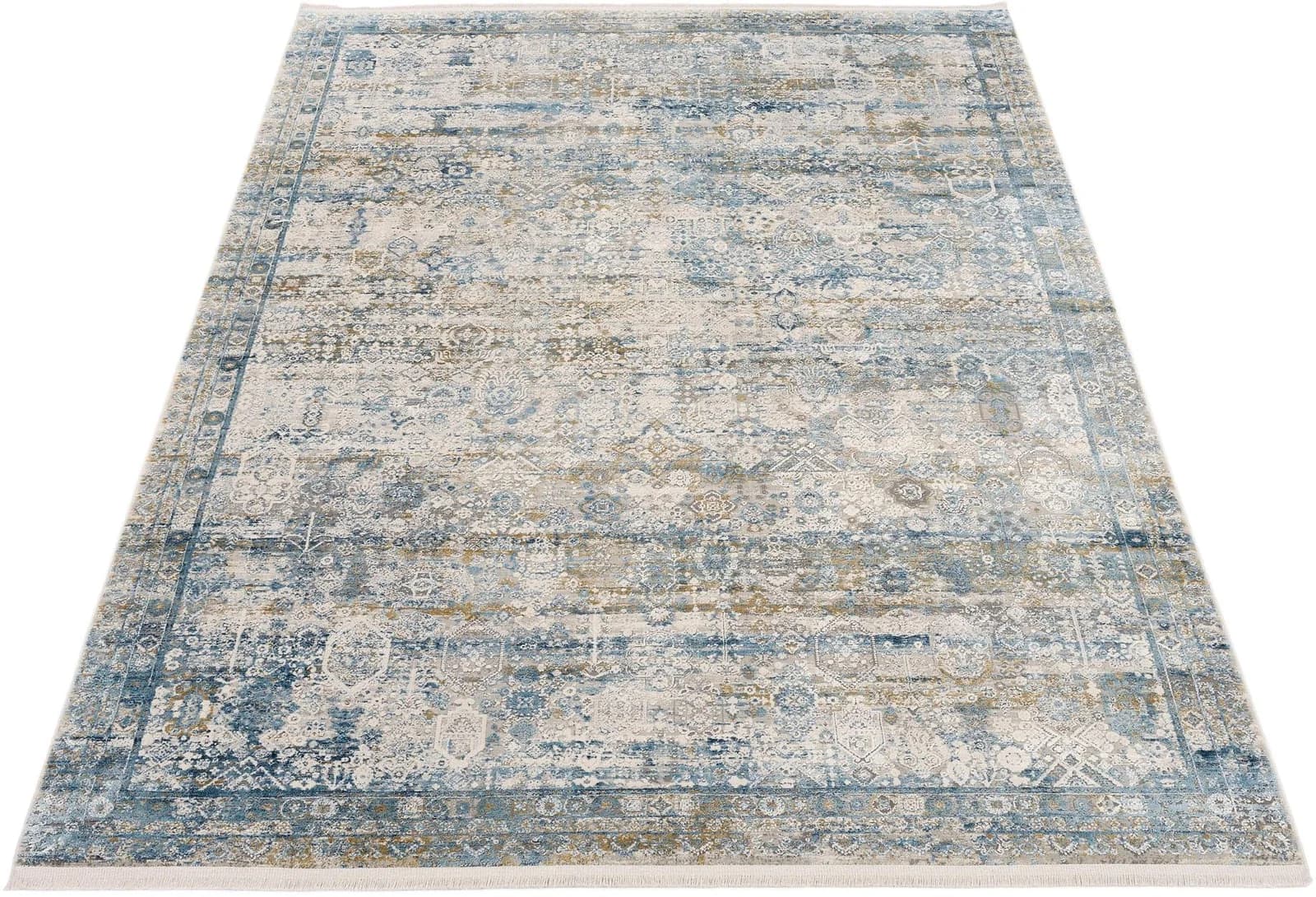 OCI BESTSELLER TADI Läufer Orientalisch Blau/Grau Viskose