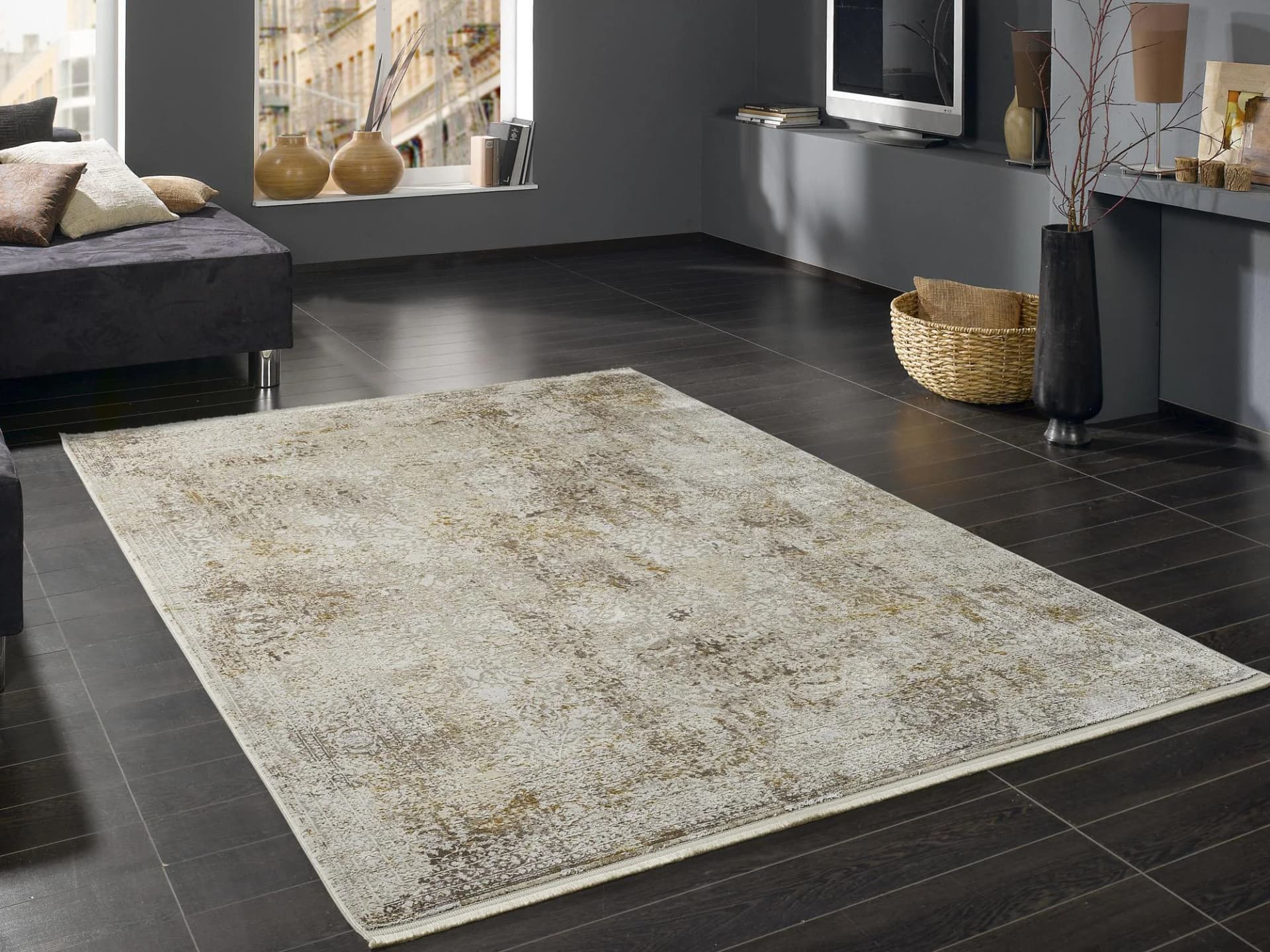 Teppich LOTUS Cava Vintage Beige Gold Viskose 80x150cm
