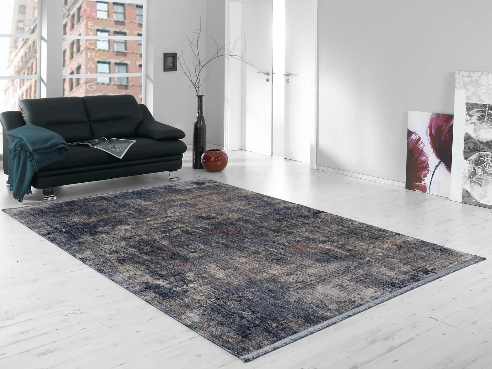GALLERY M Teppich MODENA Grau Blau Vintage Kurzflor Polyester