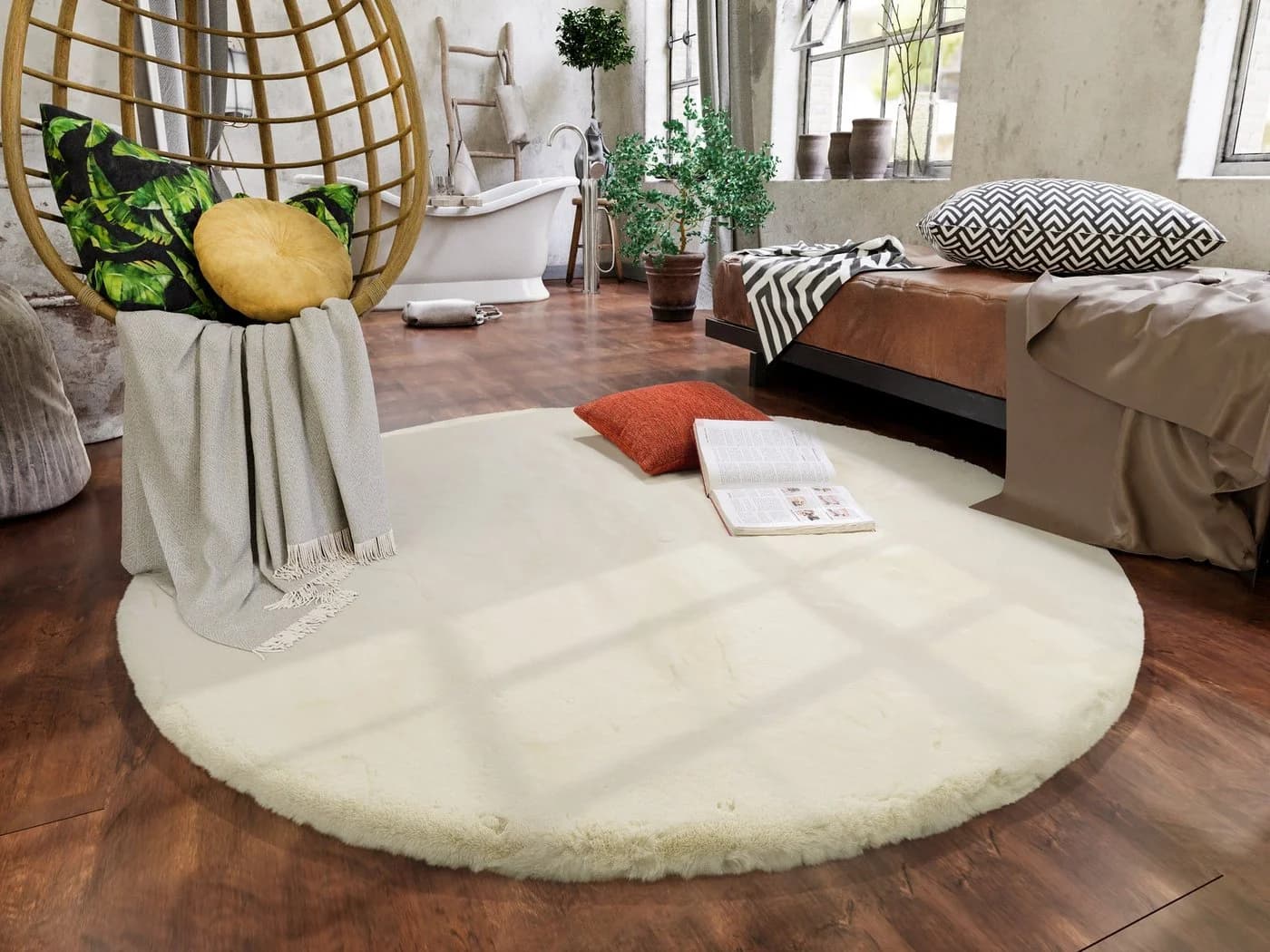 OCI ALISSA Hochflor-Teppich Beige Polyester Rund