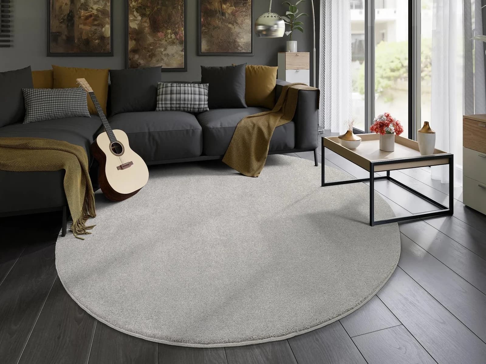 OCI Teppich NEW VILLA MELANGE Grau Polypropylen Rund Shaggy