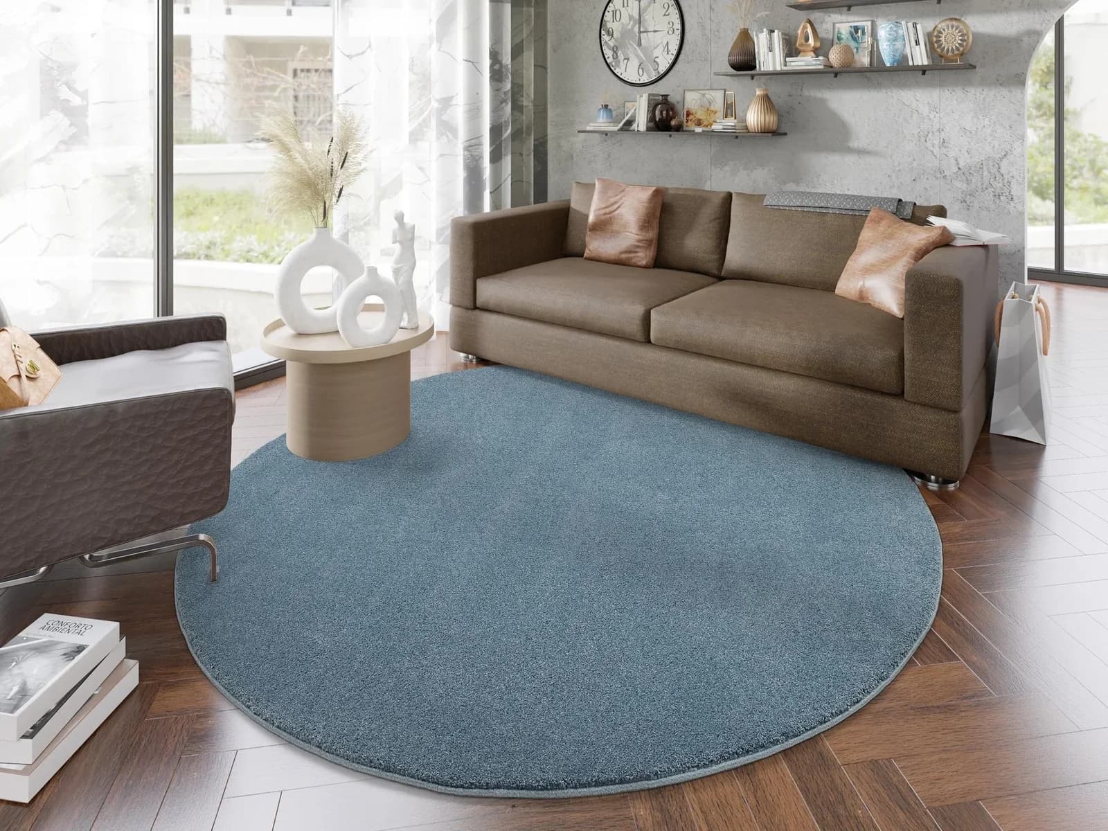 OCI Teppich NEW VILLA MELANGE Blau Rund Shaggy Polypropylen