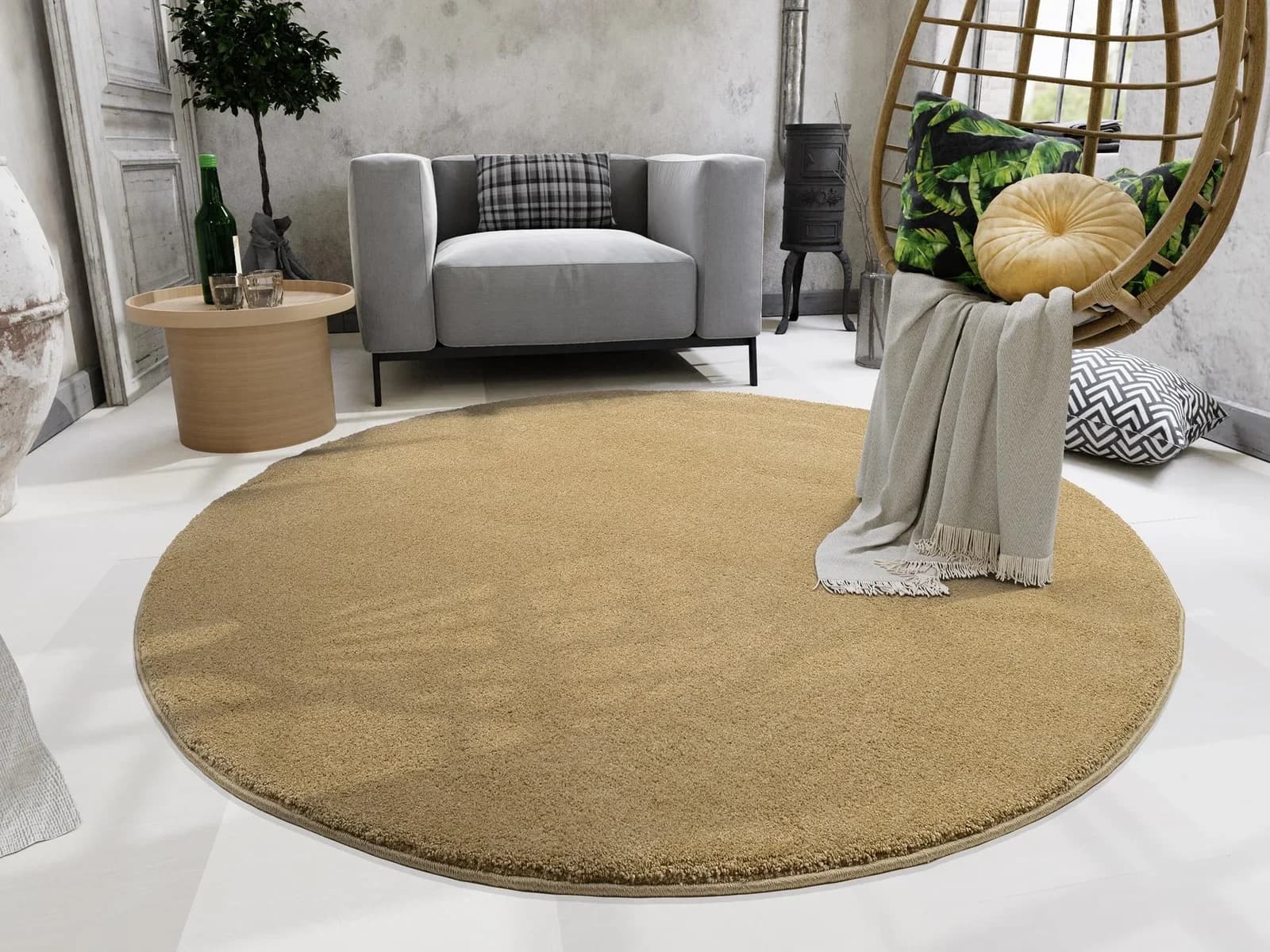OCI Teppich NEW VILLA MELANGE Rund Gold Polypropylen Shaggy