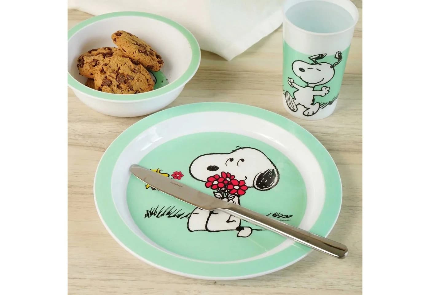 Geda Labels Snoopy Kids Frühstücksteller 2er Set Mintgrün Melamin