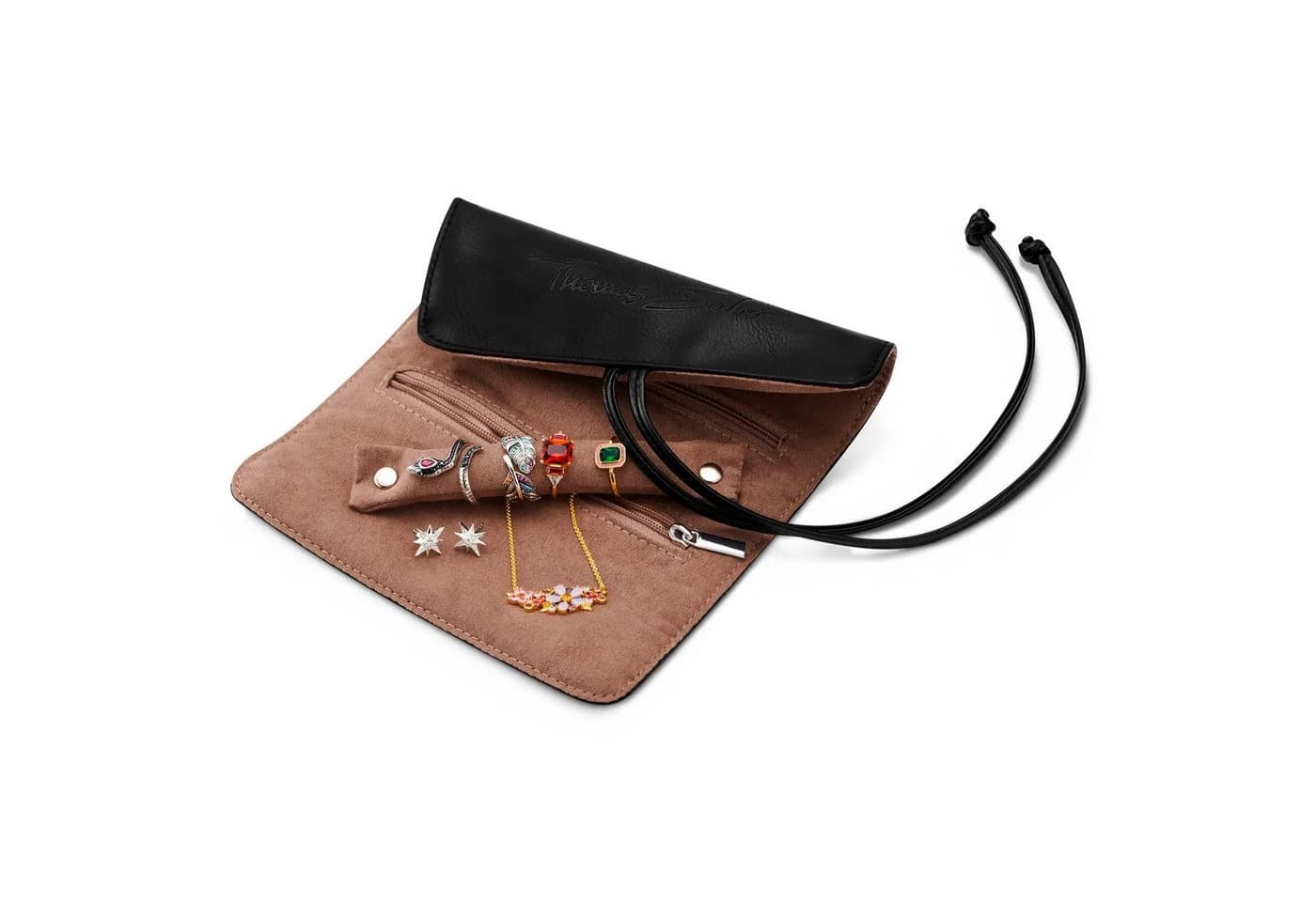 THOMAS SABO Schmuckrolle Schwarz Beige Kunstleder Reiseetui