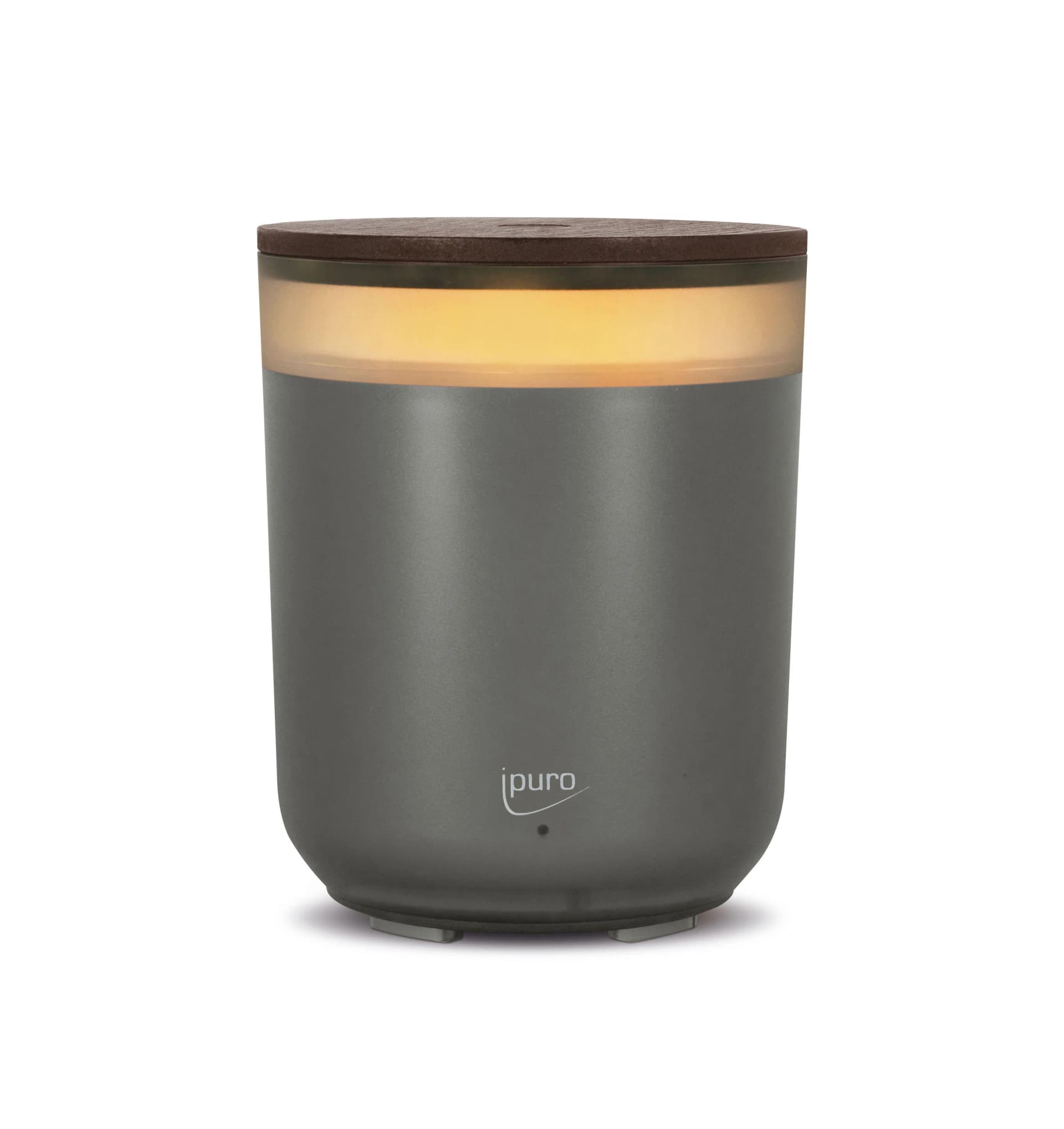 Ipuro AIR SONIC CANDLE Diffuser Grau mit Holzdeckel und LED-Kerzenlicht