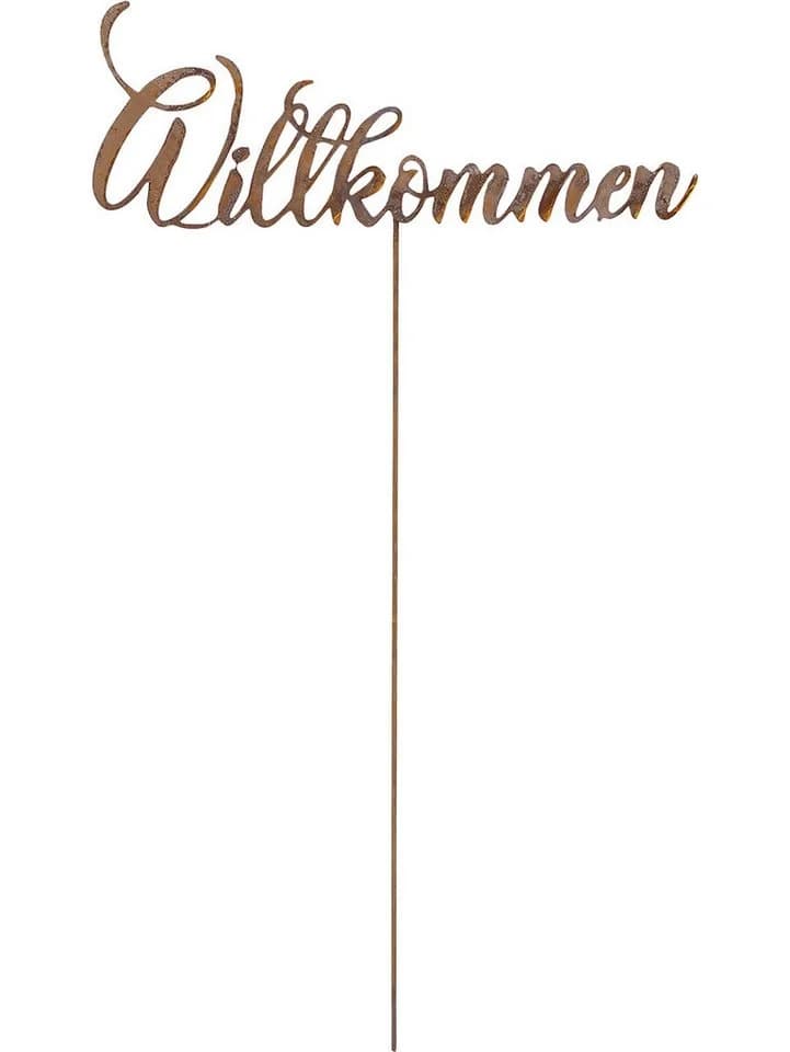 BADEKO Topfstecker Willkommen 54 cm Rostbraun Gerosteter Stahl