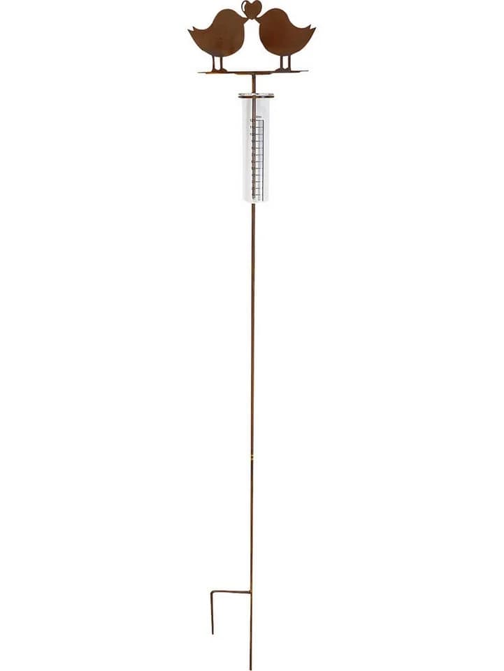 BADEKO Gartenstecker Regenmesser mit Vogelpaar 130 cm rostbraun