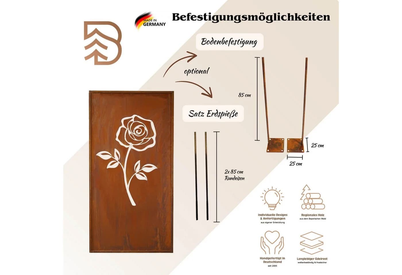 BADEKO Sichtschutzelement Paravent Cortenstahloptik - Bild 3