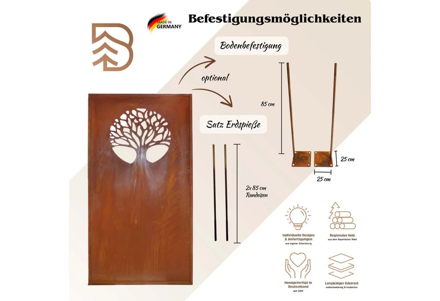 BADEKO Sichtschutzelement Paravent Cortenstahloptik - Bild 3