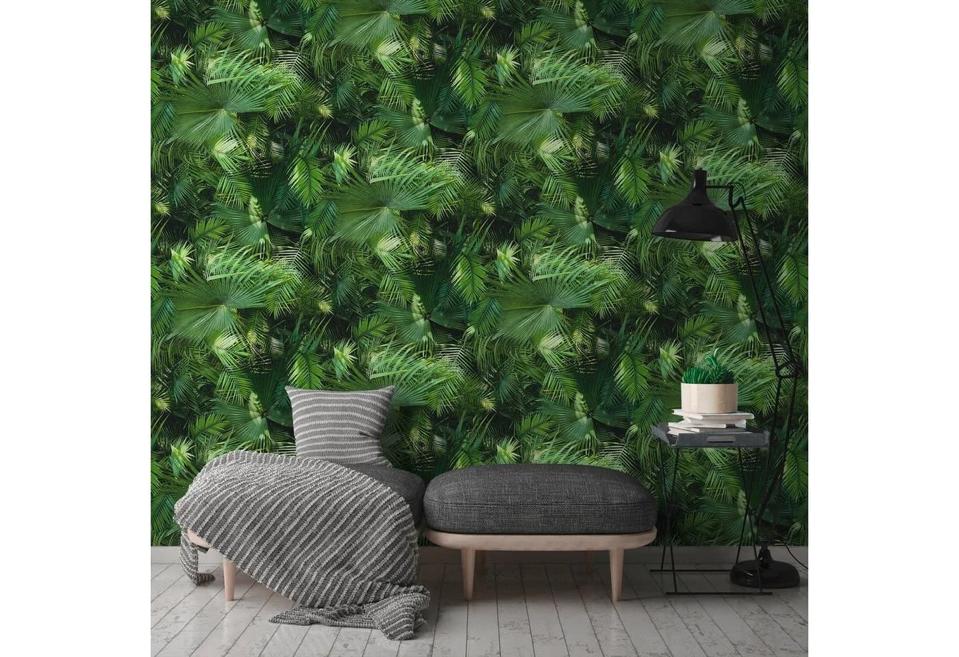living walls Vliestapete Neue Bude 2.0 Tropisch Floral Grün/Schwarz
