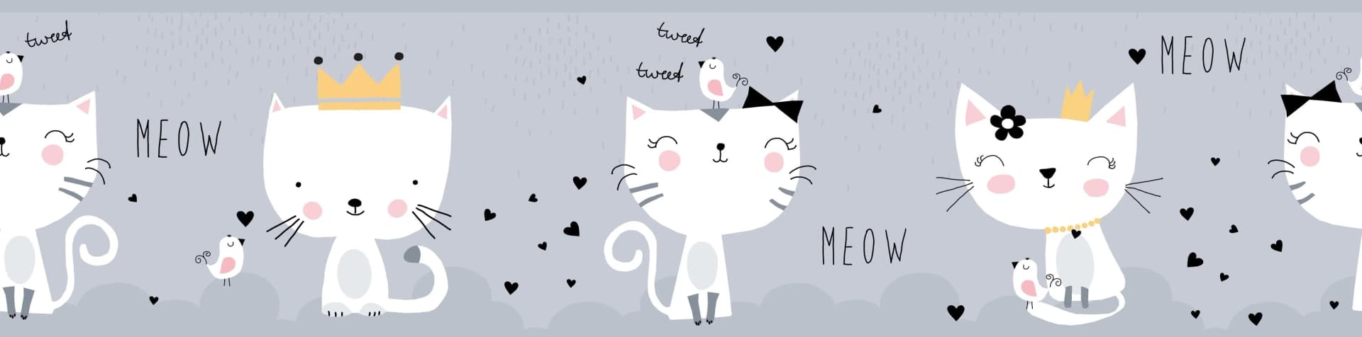 A.S. Création Bordüre Meow Cats Grau Schwarz Weiß Katzenmotiv