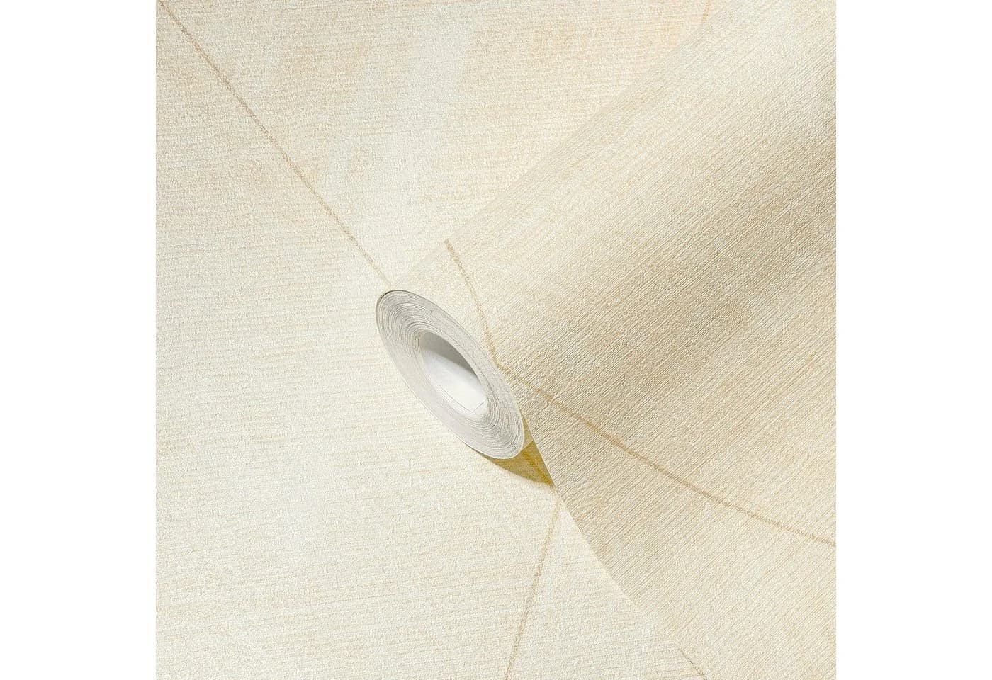 Moderne Grafiktapete in Creme Beige, Vinyl und Vlies, 53x1005 cm