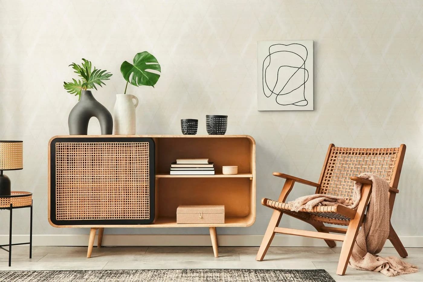 Moderne Grafiktapete in Creme Beige, Vinyl und Vlies, 53x1005 cm - Bild 4