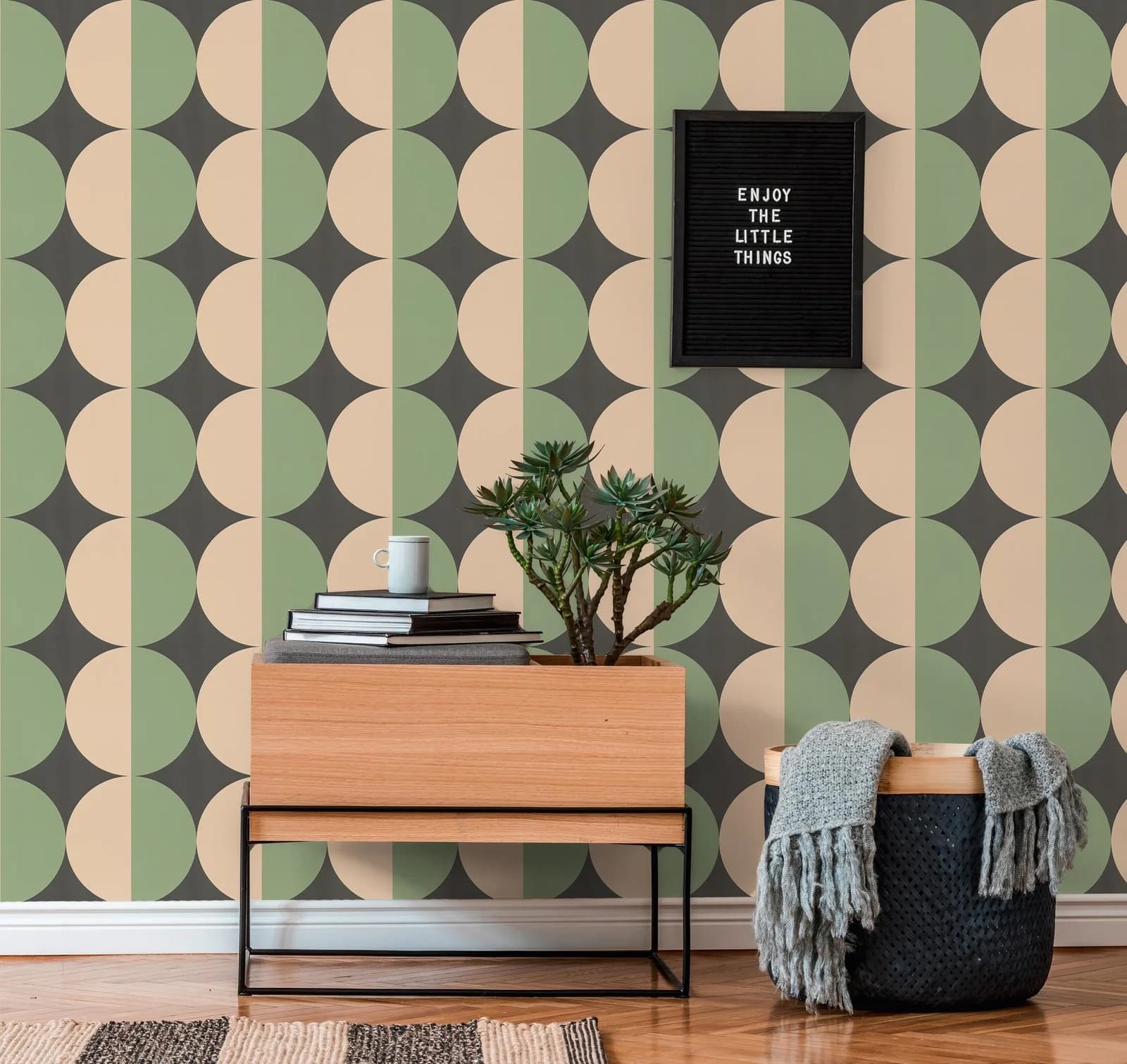 A.S. Création Vliestapete Retro Geo Kreise Beige Grün Schwarz