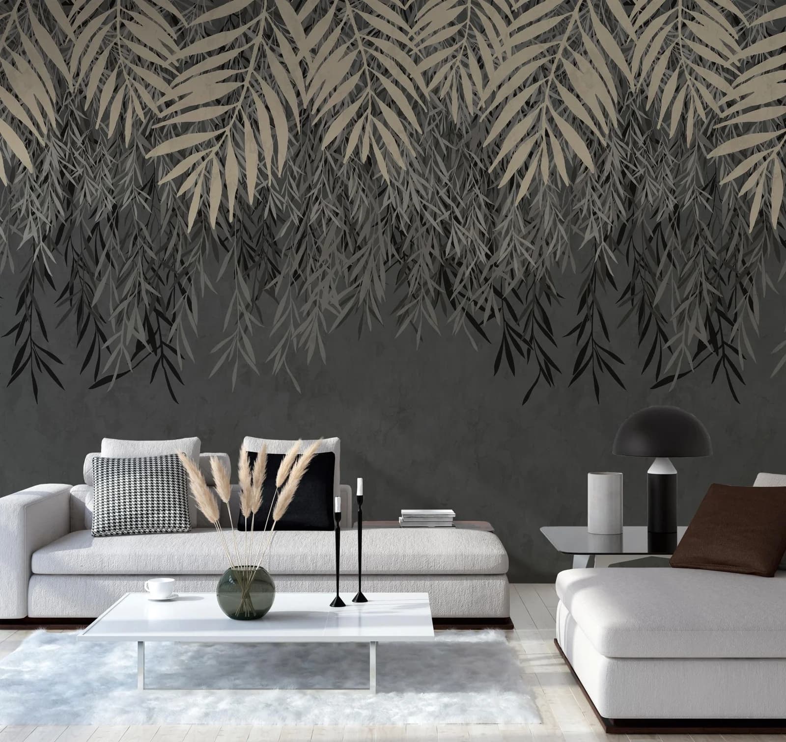 Livingwalls Vliestapete Dark Jungle Fototapete Grau/Creme Tropisch