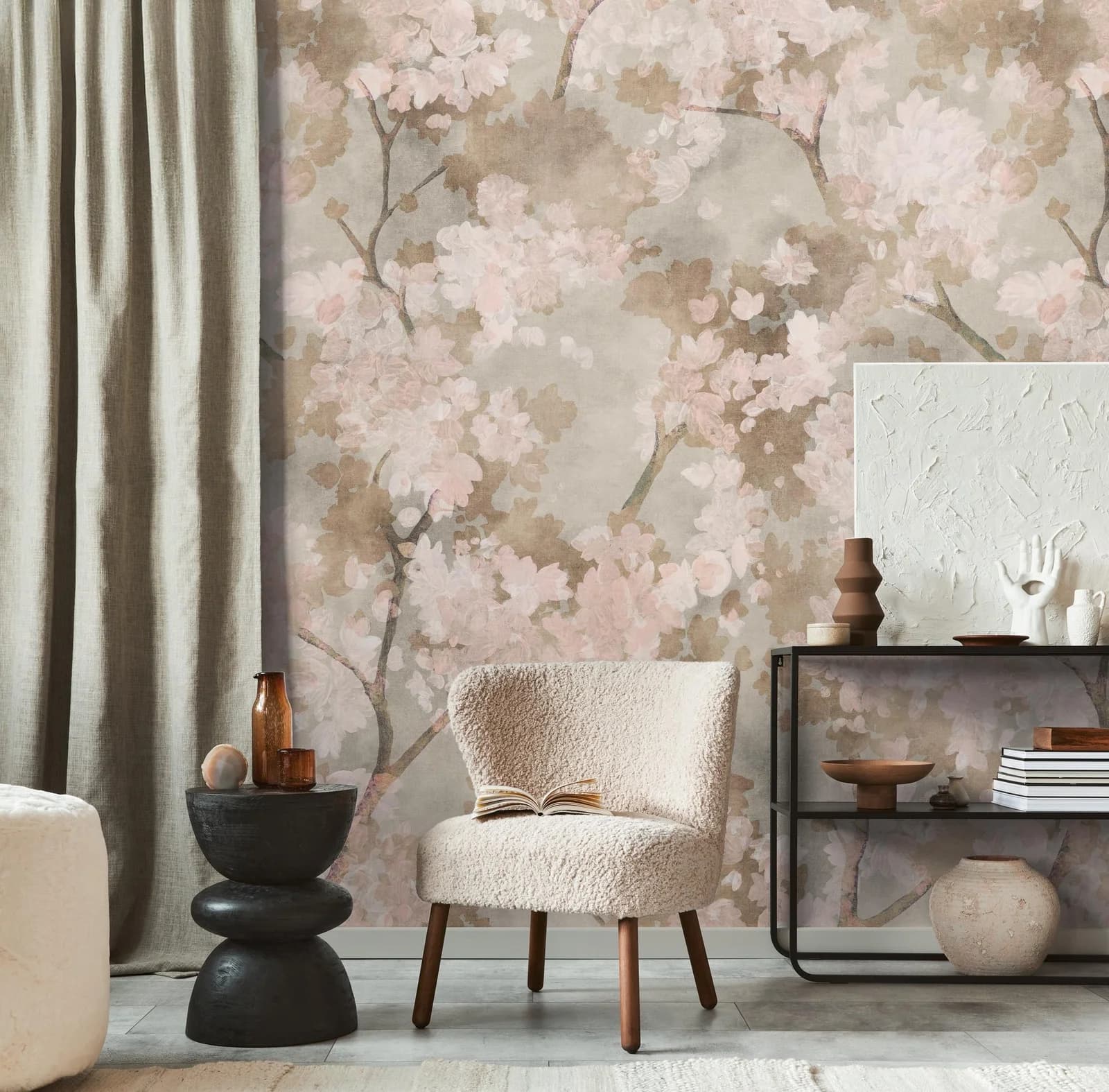 Livingwalls Vliestapete Blossom Poetry Rosa Beige Grau Weiß