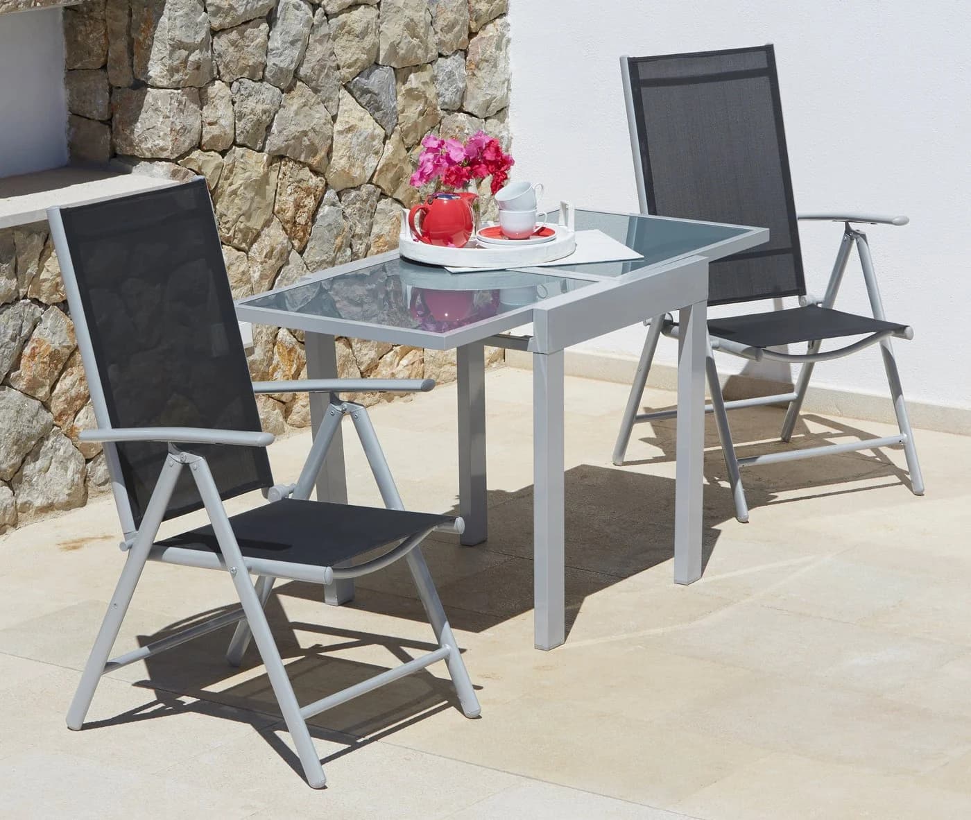 Balkonset MERXX Lima 2-Sitzer Schwarz Grau Aluminium Polyester - Bild 2