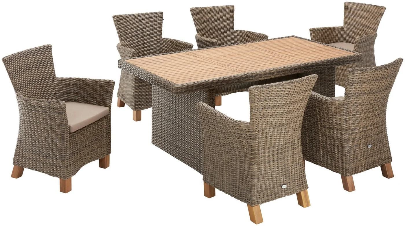 MERXX Garten-Essgruppe Toskana 6-tlg. Beige/Braun Aluminium Polyrattan