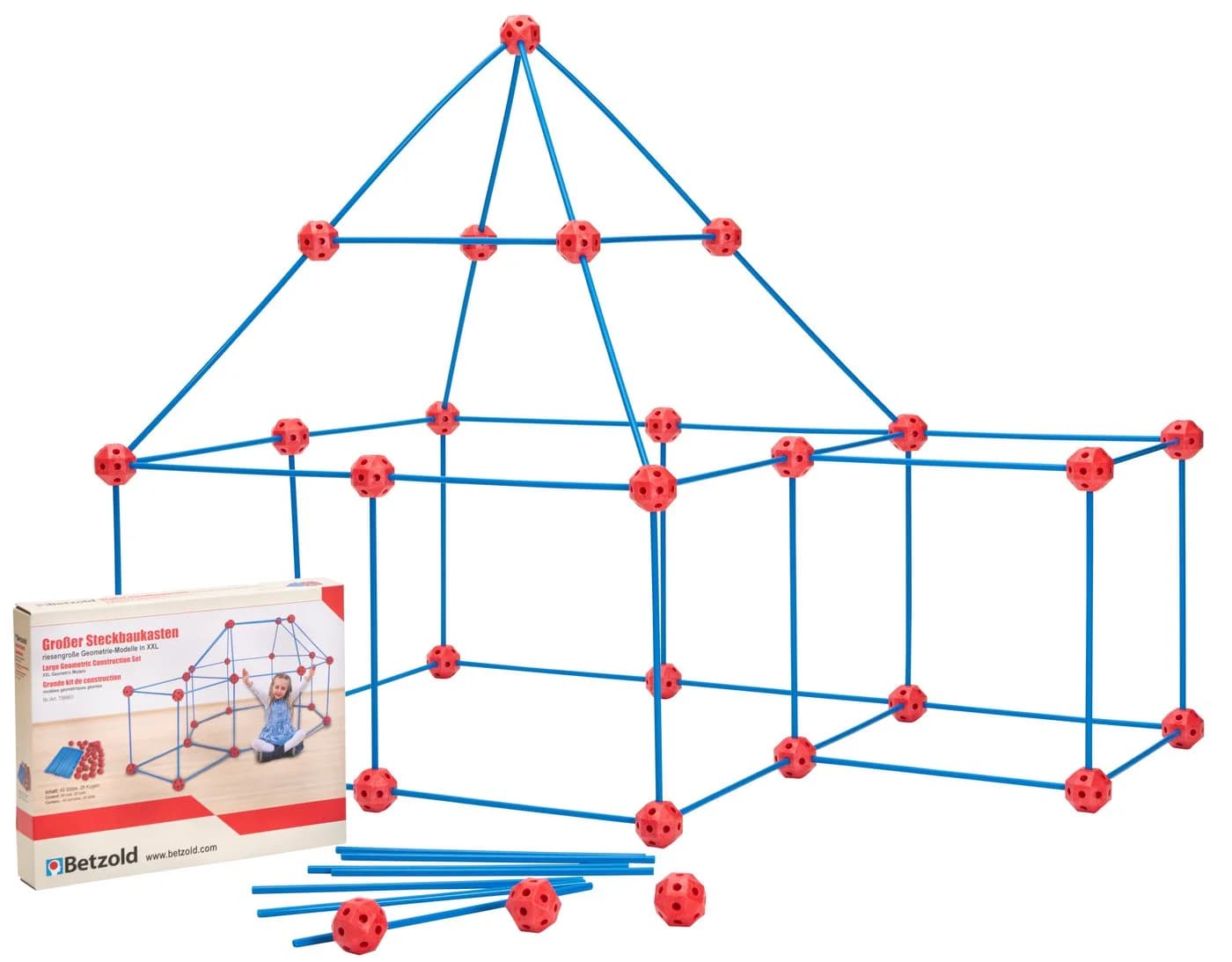 Betzold Steckbaukasten XXL – Geometrisches Lernspielzeug Blau/Rot