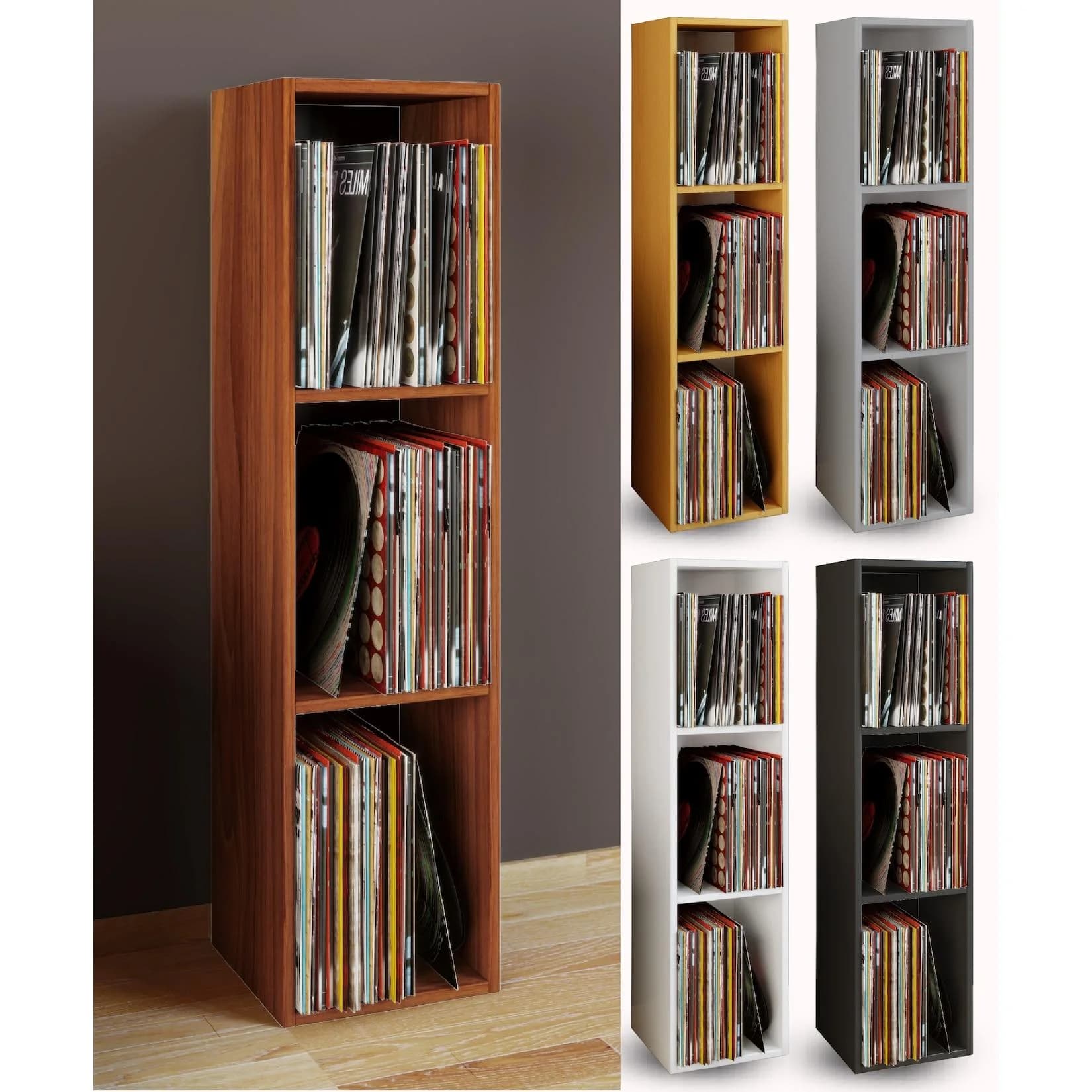 VCM Holz Schallplatten Regal Stand Regal mit 3 Fächer für 100 Schallplatten