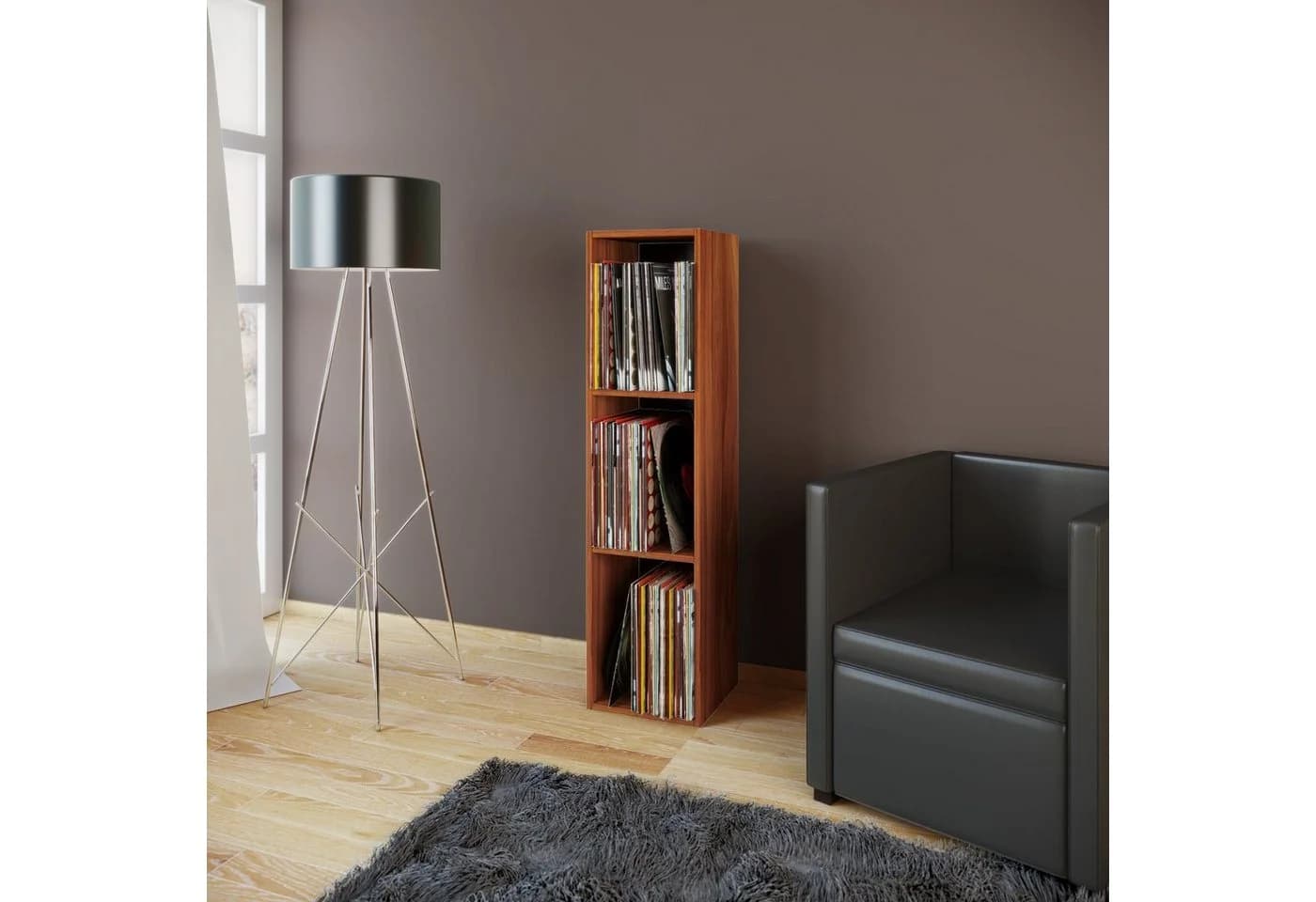 VCM Holz Schallplatten Regal Stand Regal mit 3 Fächer für 100 Schallplatten - Bild 5