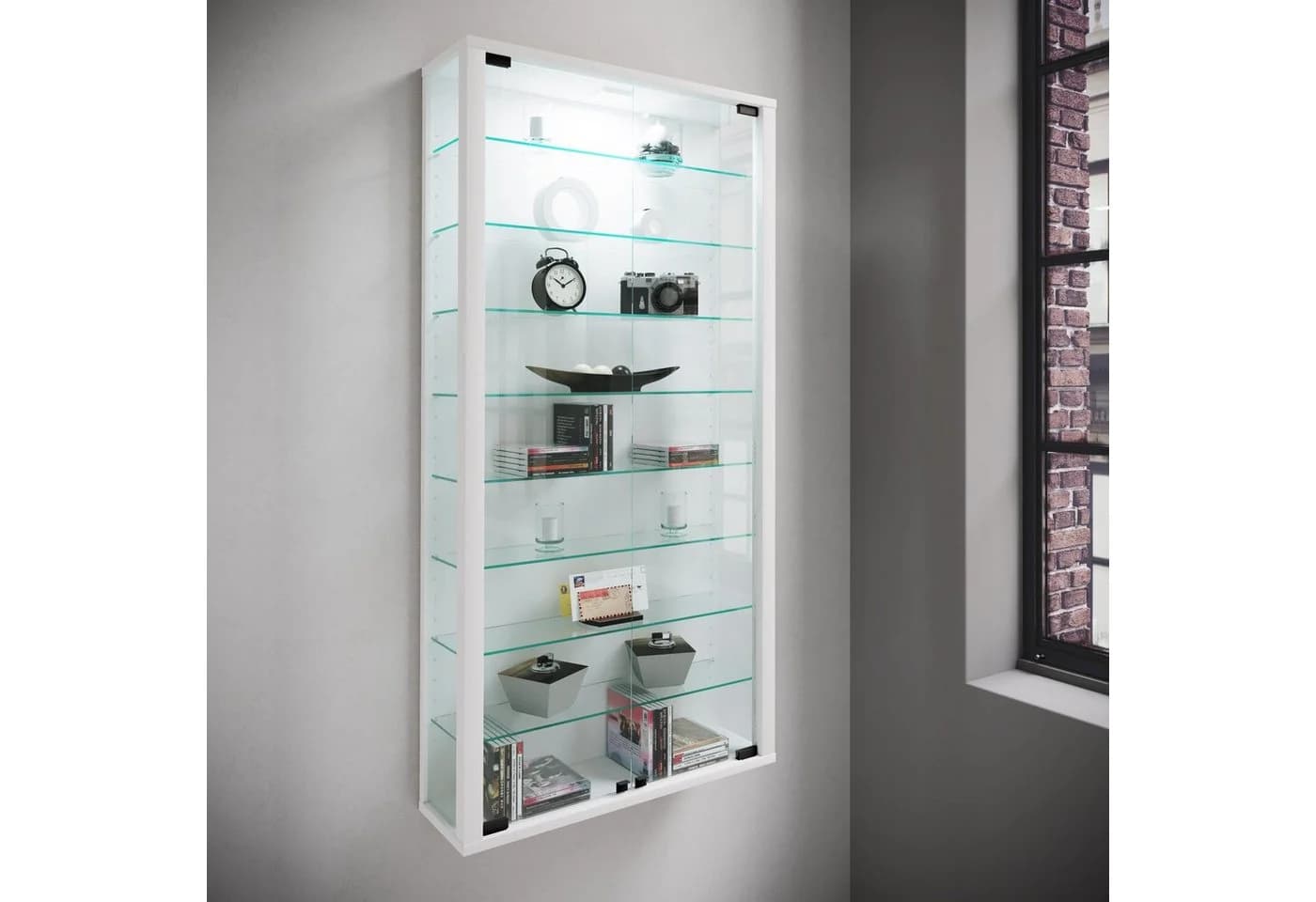 VCM Glasvitrine hängend Weiß ESG-Sicherheitsglas 8 Böden - Bild 5