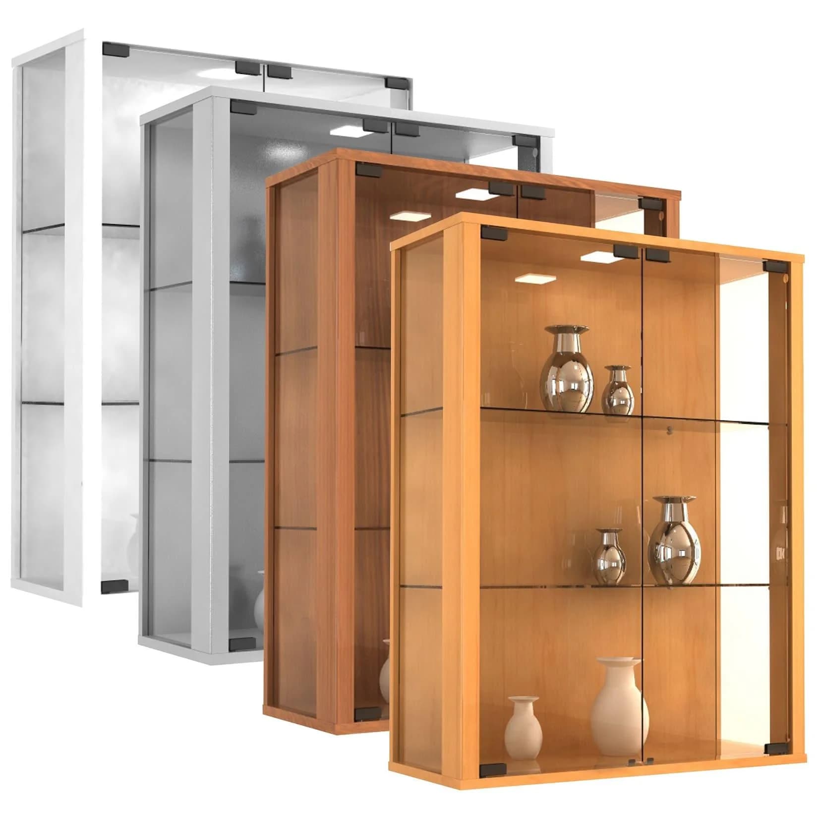 VCM Wandvitrine Udina M Silber ESG-Sicherheitsglas Wandmontage