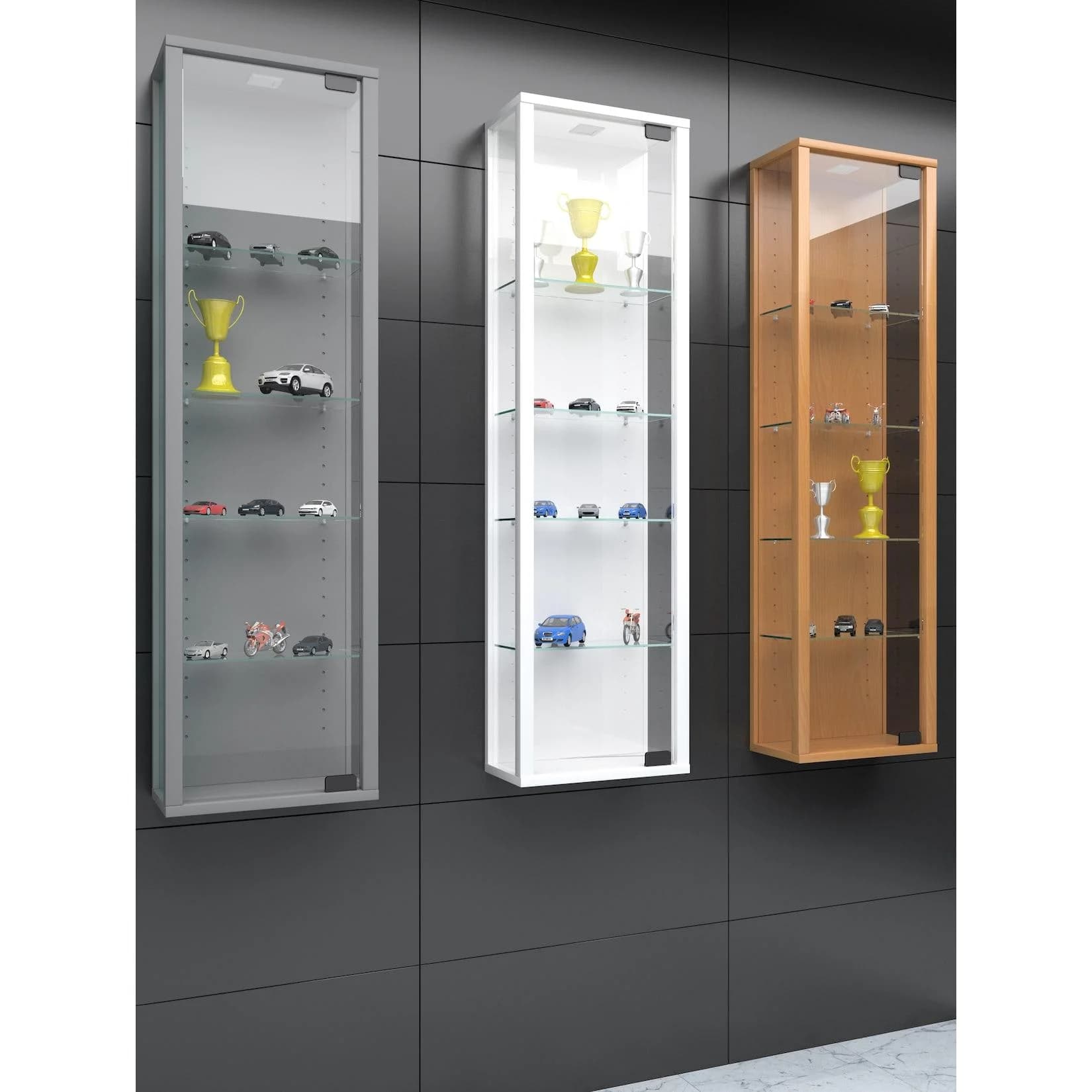 VCM Wandvitrine Stano Mini Glas mit Holzstruktur Braun