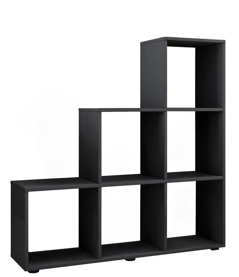 VCM Standregal Nitas Schwarz 6 Fächer Holzstruktur - Bild 2