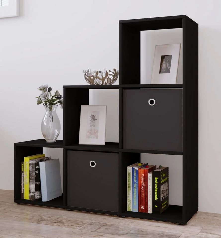 VCM Standregal Nitas Schwarz 6 Fächer Holzstruktur - Bild 4