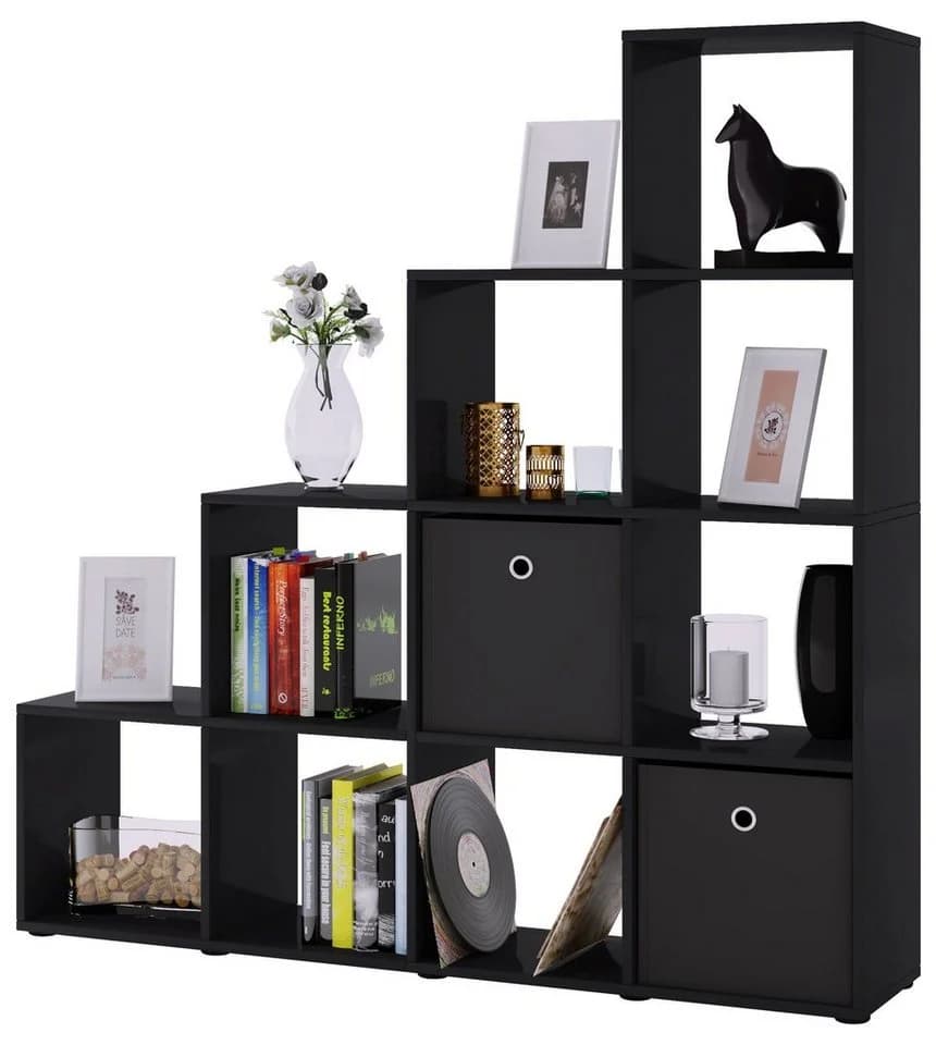 VCM Standregal Napoli Schwarz 10 Fächer Holzstruktur - Bild 3