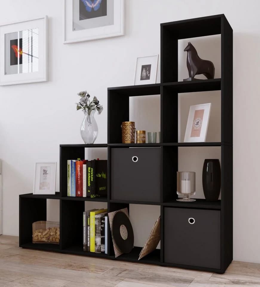VCM Standregal Napoli Schwarz 10 Fächer Holzstruktur - Bild 4