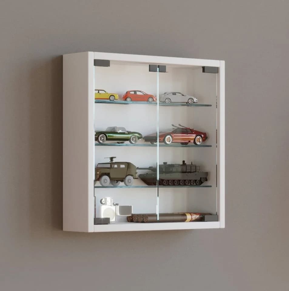 VCM Hängevitrine Weiß mit ESG-Sicherheitsglas 3 Fächer - Bild 3