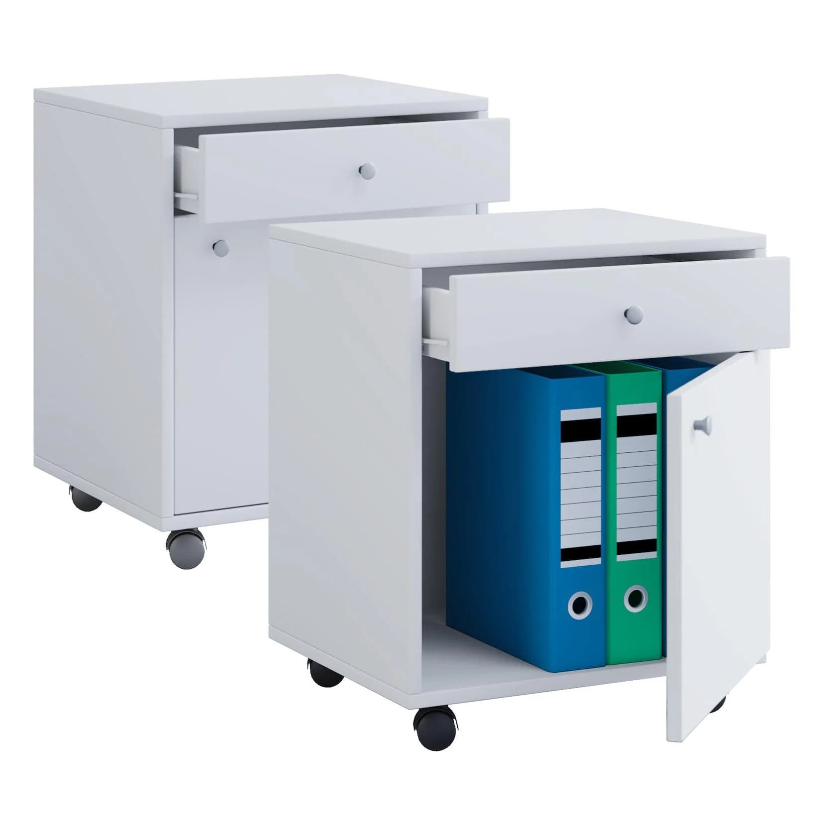 VCM Holz Rollcontainer Masola mit Schubkasten und Tür Weiß