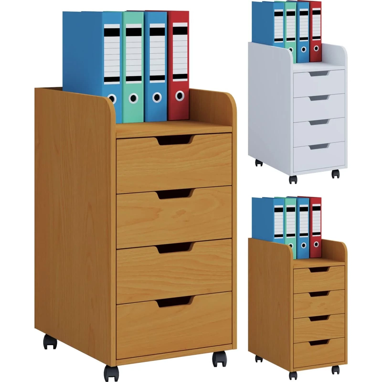 VCM Rollcontainer Konal Maxi mit 4 Schubladen Buche