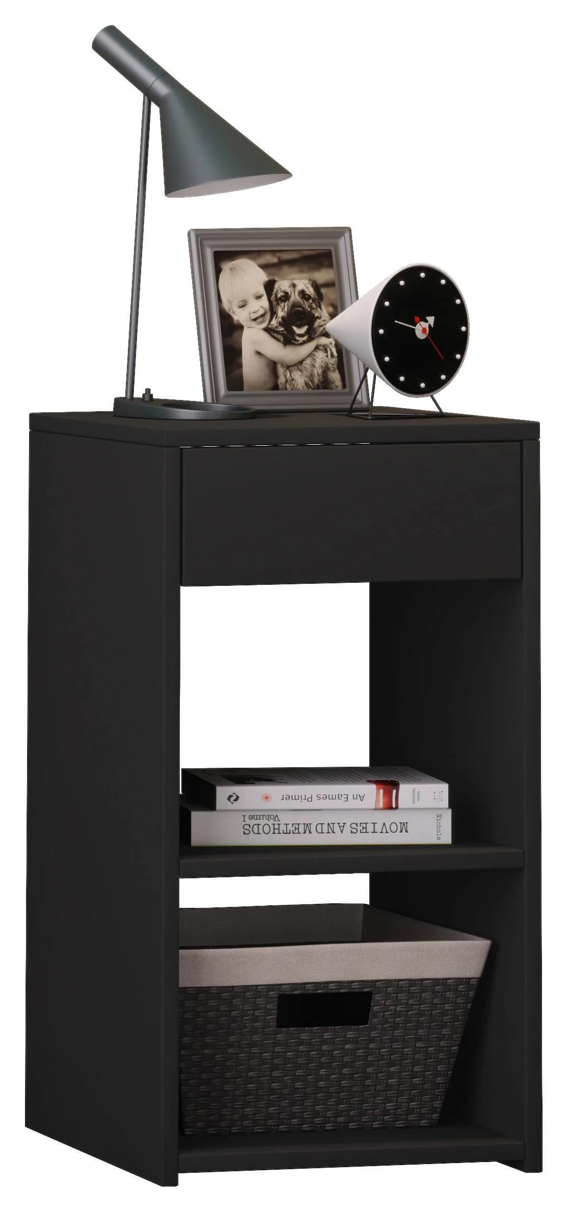 VCM Nachttisch Sledo Maxi Schwarz Holzstruktur Schublade - Bild 2