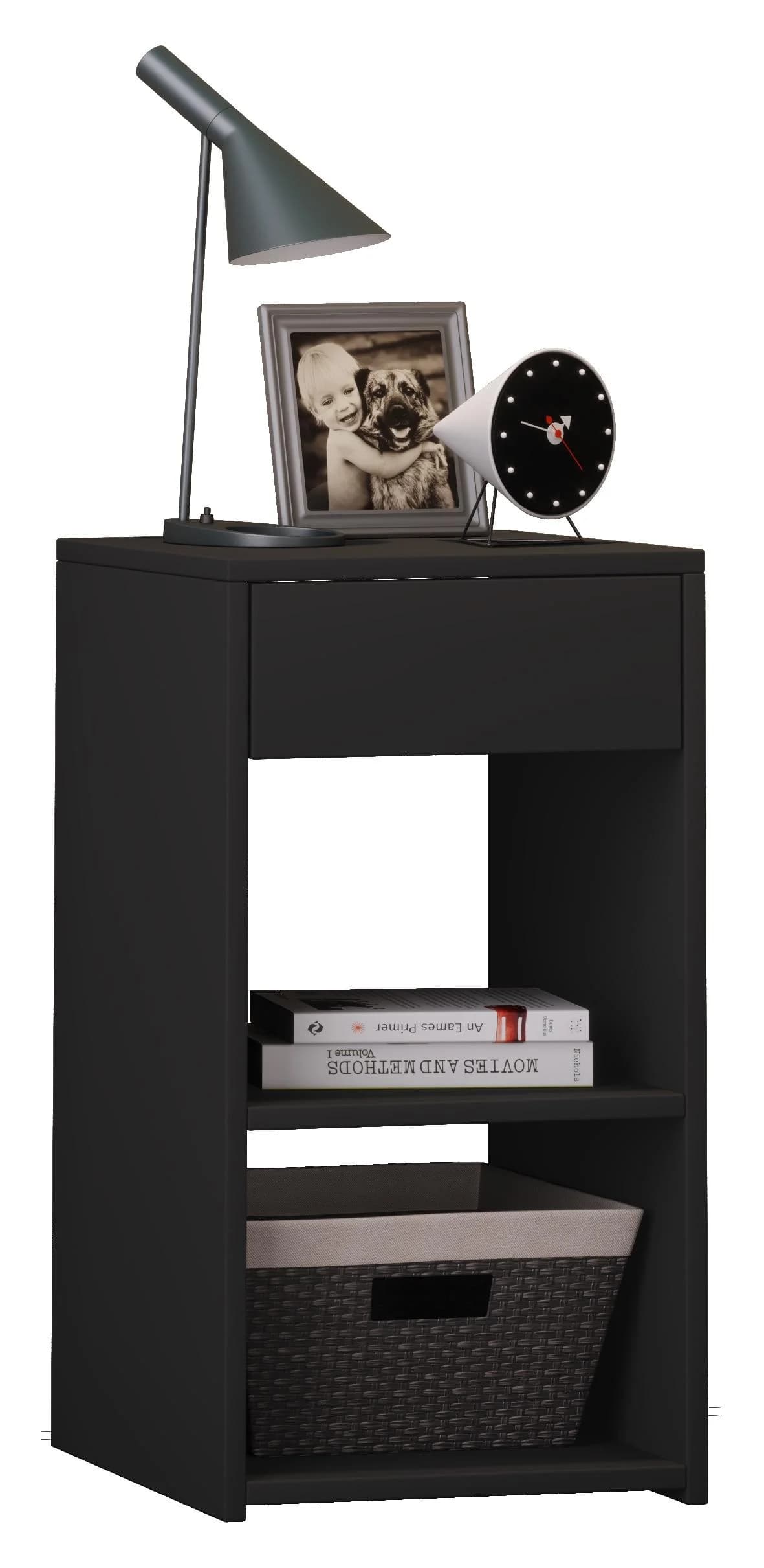 VCM Nachttisch Sledo Maxi Schwarz Holzstruktur Schublade - Bild 3
