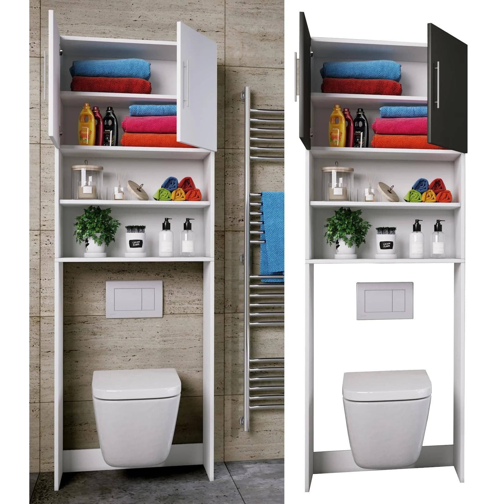 VCM Hochschrank Totas Schwarz/Weiß Holz WC-Überbauschrank