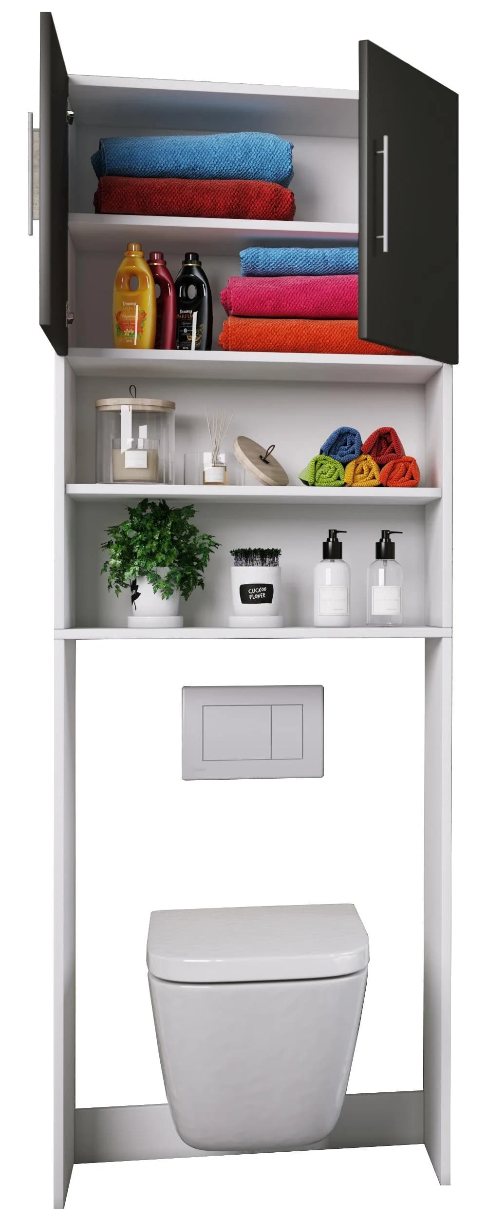 VCM Hochschrank Totas Schwarz/Weiß Holz WC-Überbauschrank - Bild 2