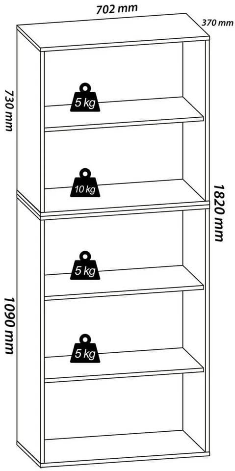 VCM Bücherregal Lona 5f Weiß Holzstruktur Büroregal - Bild 4