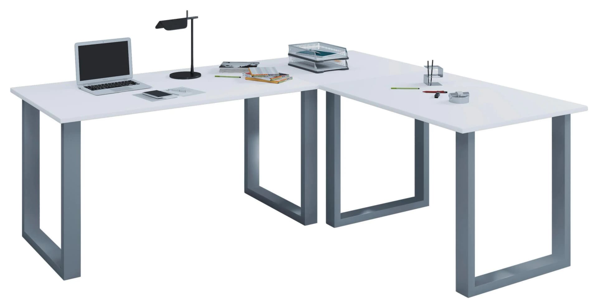 Exklusiver Hochwertiger Schreibtisch aus Holzstruktur-Nachbildung, Eisen und Metall - Bild 2