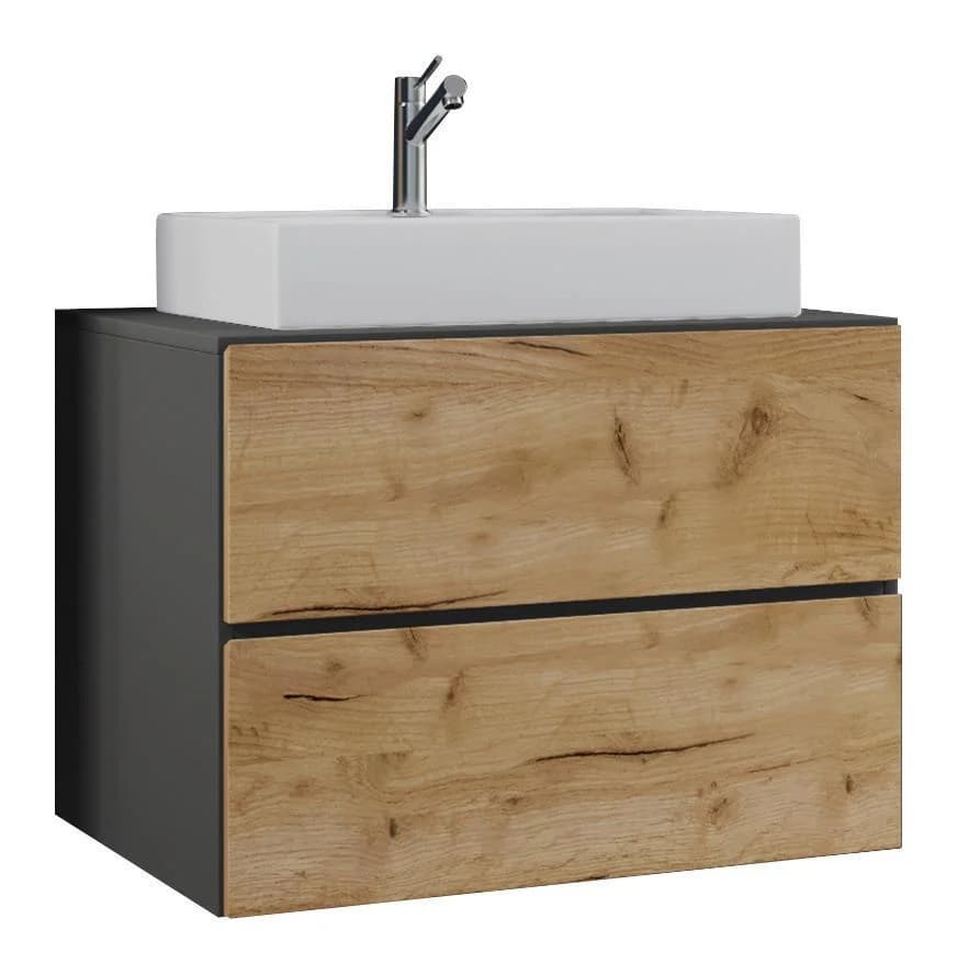 VCM Waschtisch Lendas S 2-tlg. Waschplatz mit Schubladen Anthrazit Honig-Eiche - Bild 2