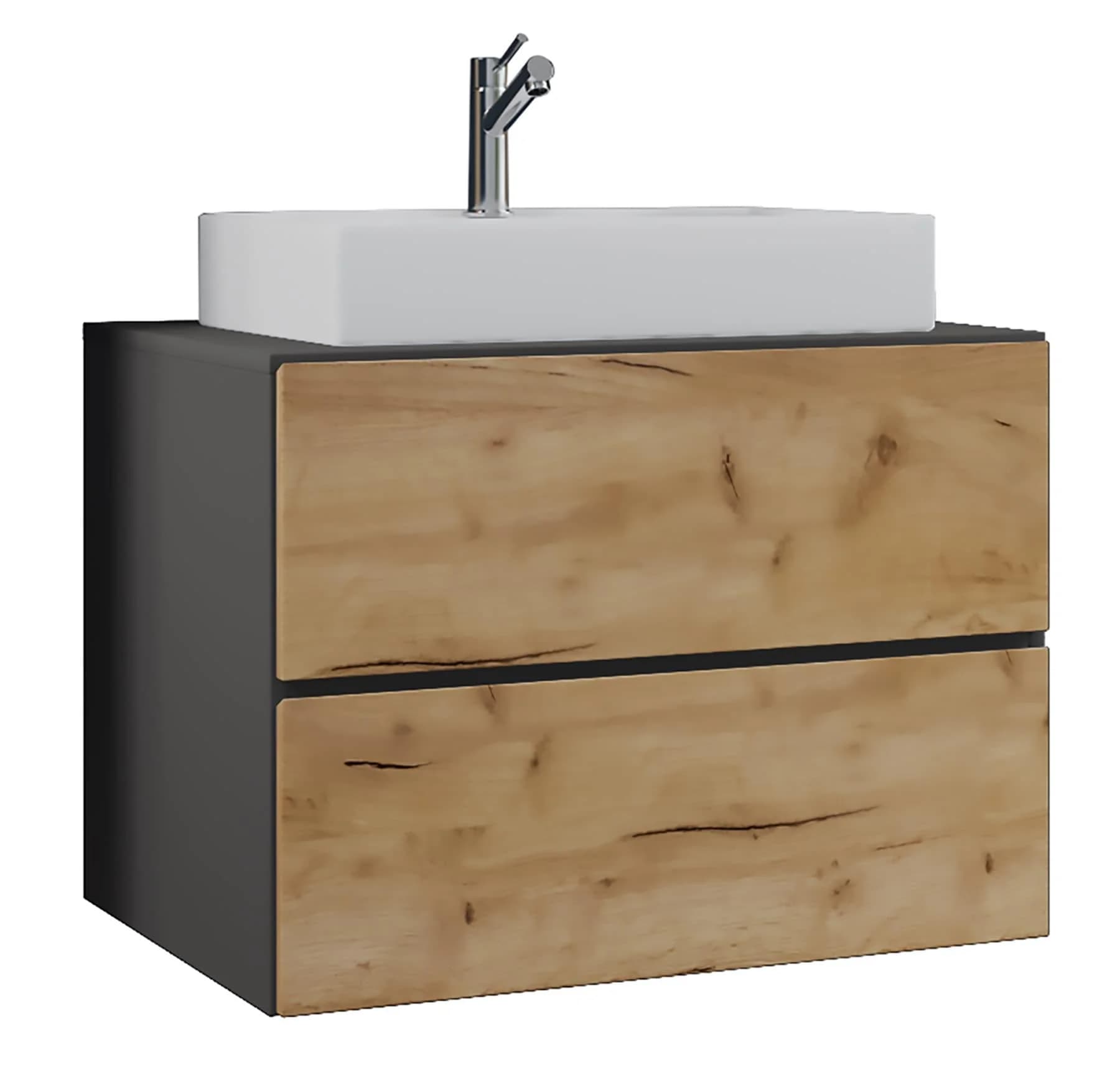 VCM Waschtisch Lendas S 2-tlg. Waschplatz mit Schubladen Anthrazit Honig-Eiche - Bild 3