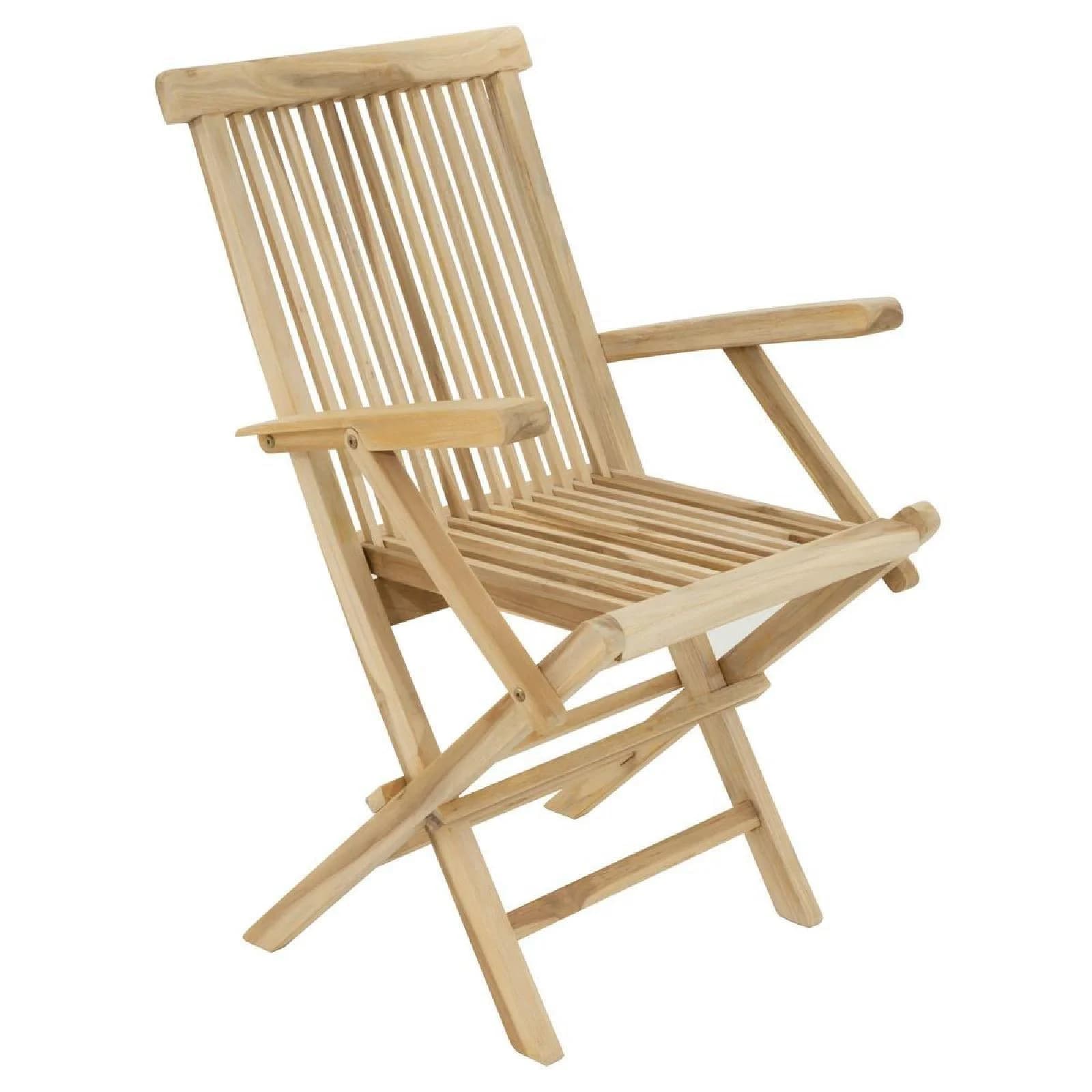 VCM Klappstuhl Gartenstuhl Teak Holz Natur Braun Armlehne - Bild 2