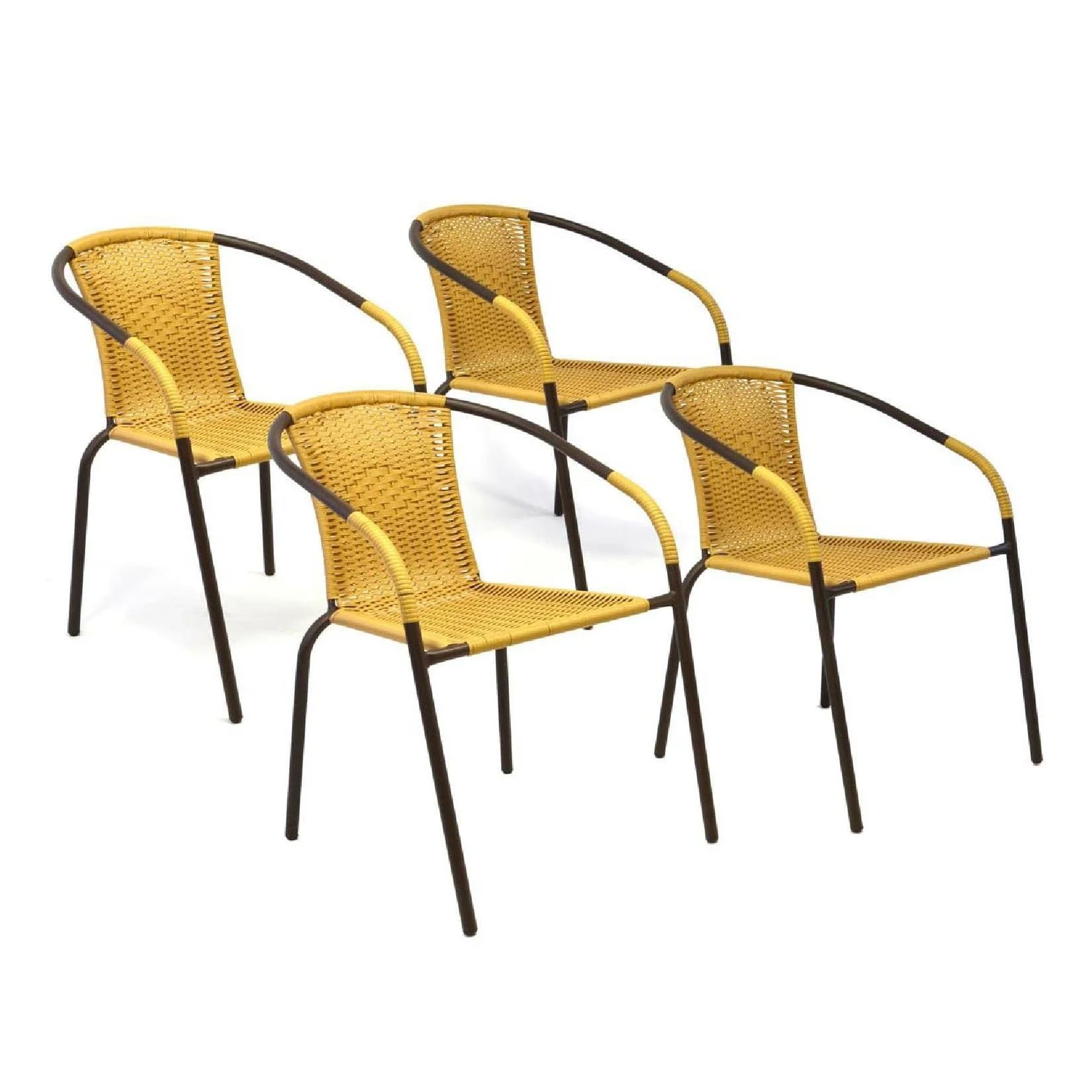 VCM 4er Set Bistrostühle Gartenstuhl Gelb Poly Rattan Stapelbar