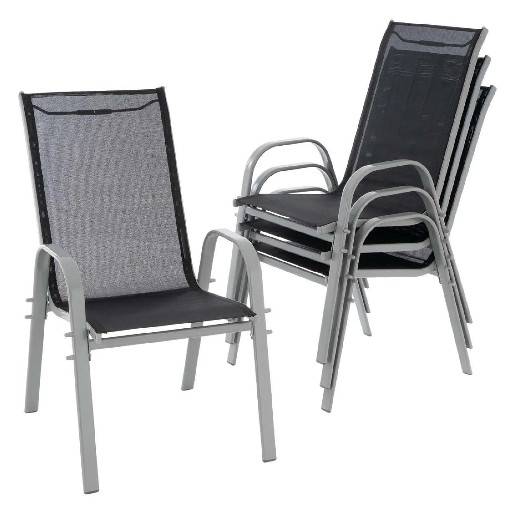 VCM 4er Set Gartenstuhl Stapelstuhl Schwarz Grau