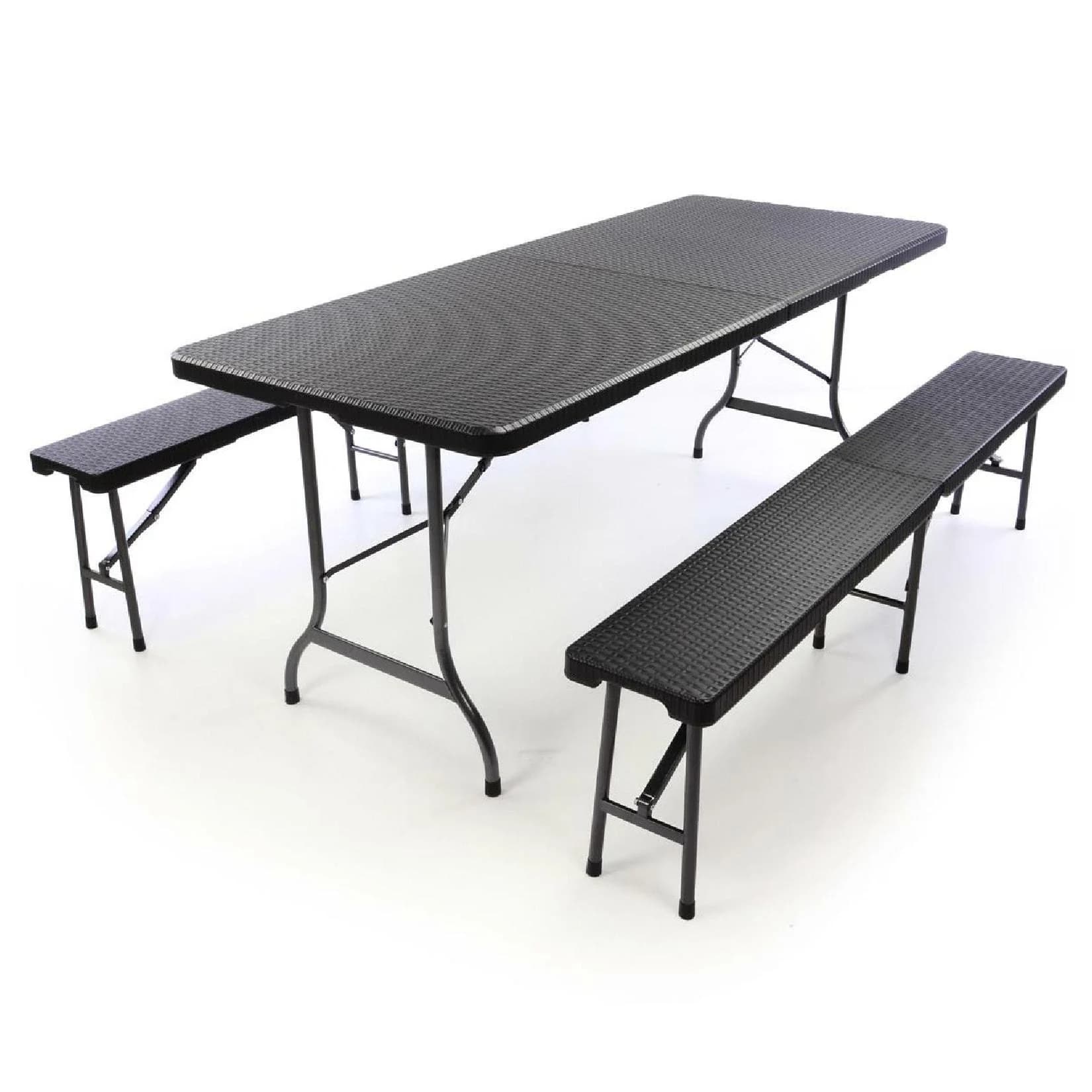 VCM 3-tlg. Gartenmöbelset Schwarz Rattan-Optik Klappbar
